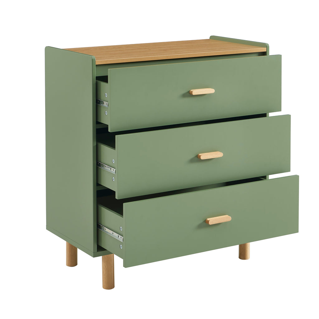 Kids Chest Of Drawers Aura 3 Drawers Green et Oak-effect 80 Cm – Green