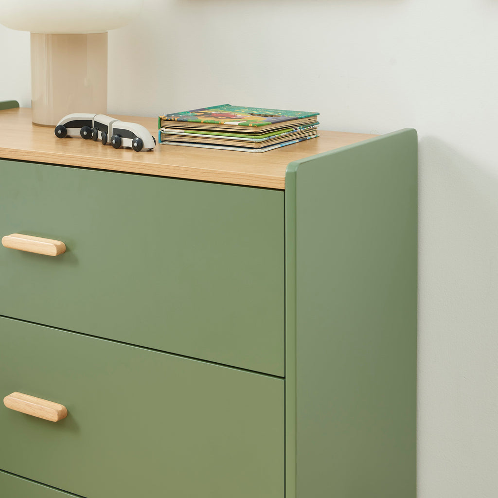 Kids Chest Of Drawers Aura 3 Drawers Green et Oak-effect 80 Cm – Green