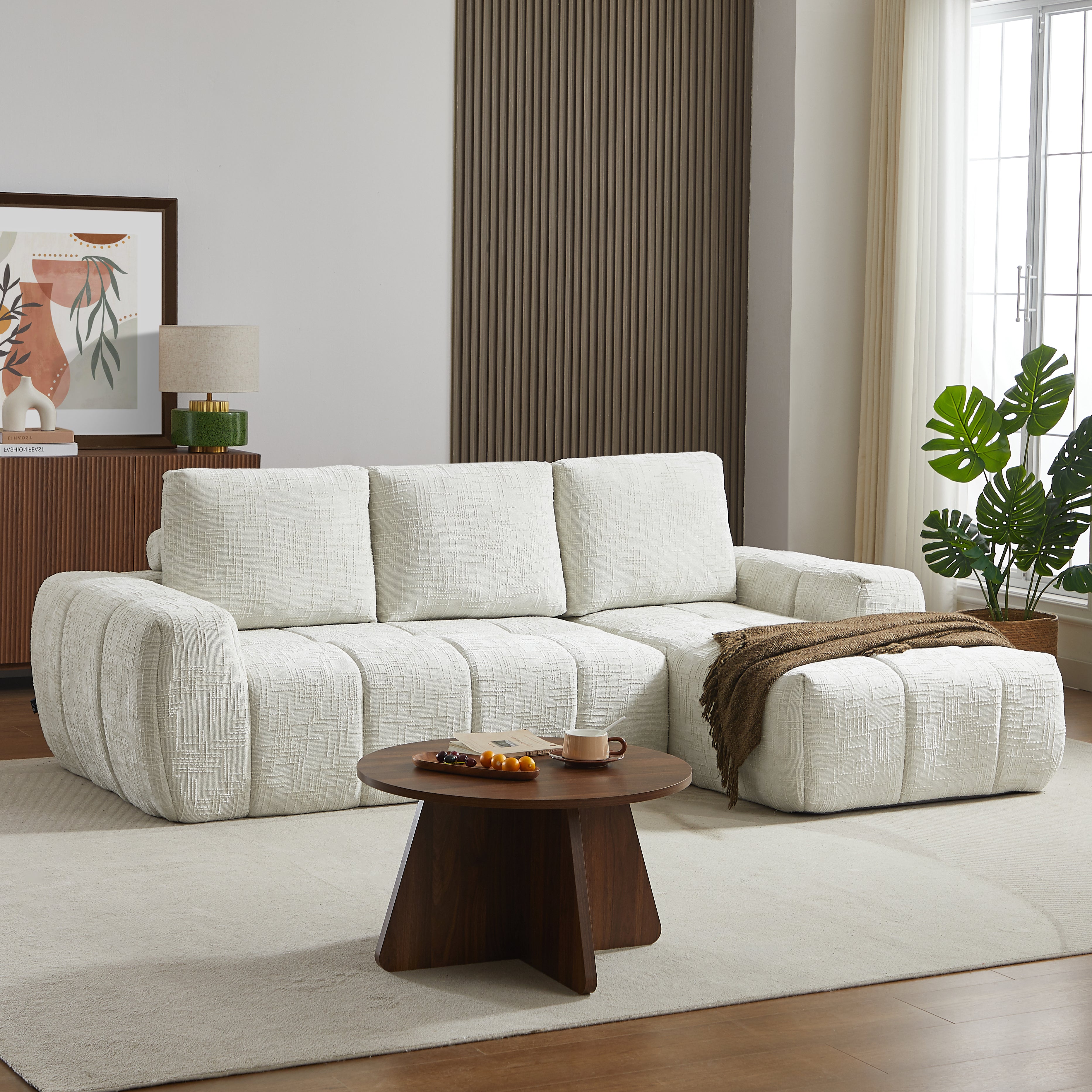 AUREA Right-Facing Fabric Corner Sofa – Beige