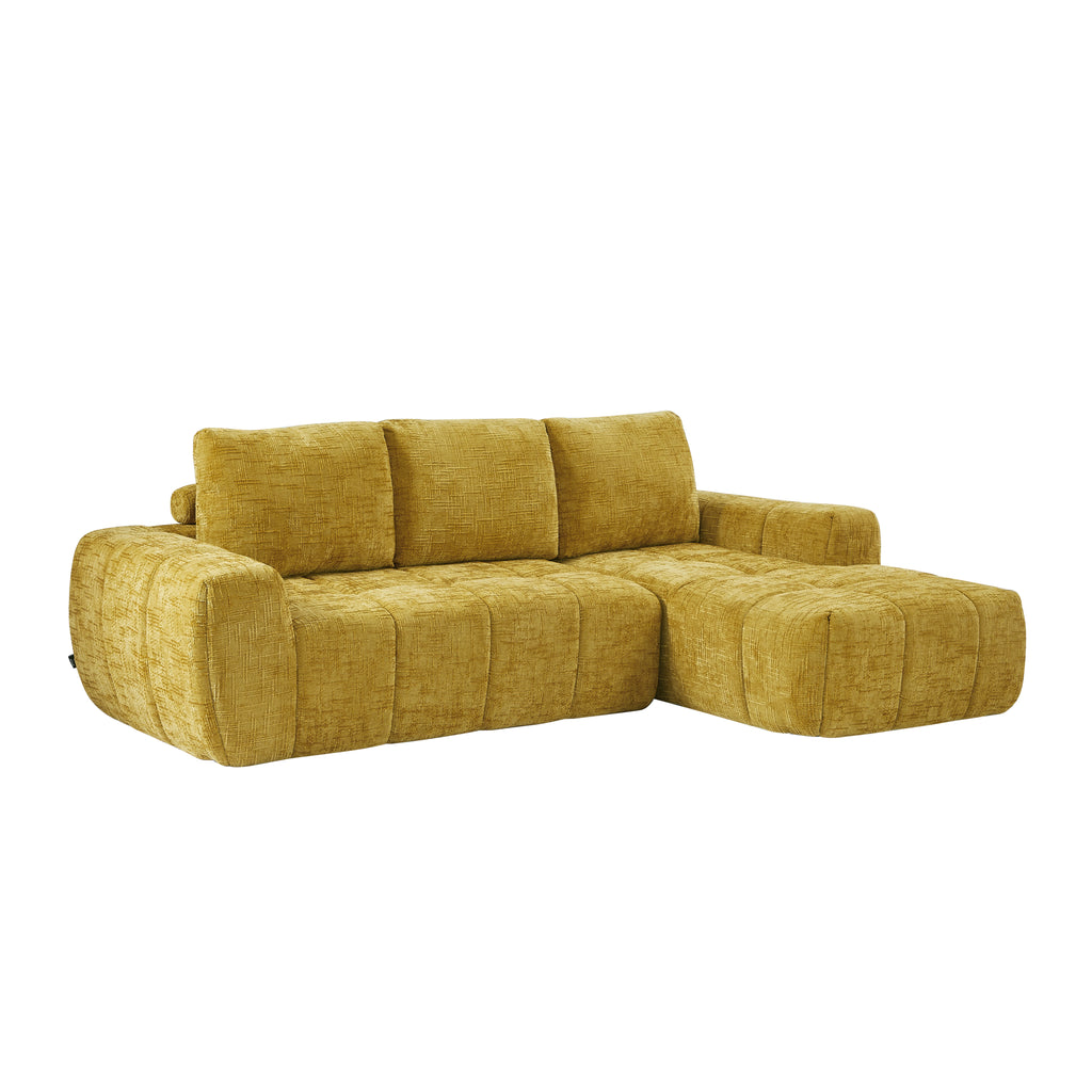 AUREA Right-Facing Fabric Corner Sofa - Yellow Mustard