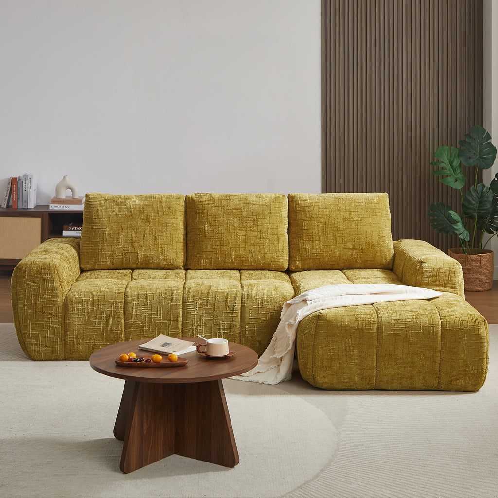 AUREA Right-Facing Fabric Corner Sofa - Yellow Mustard