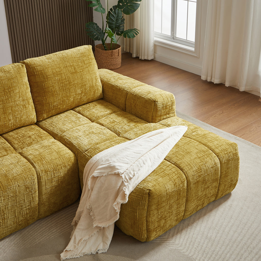 AUREA Right-Facing Fabric Corner Sofa - Yellow Mustard