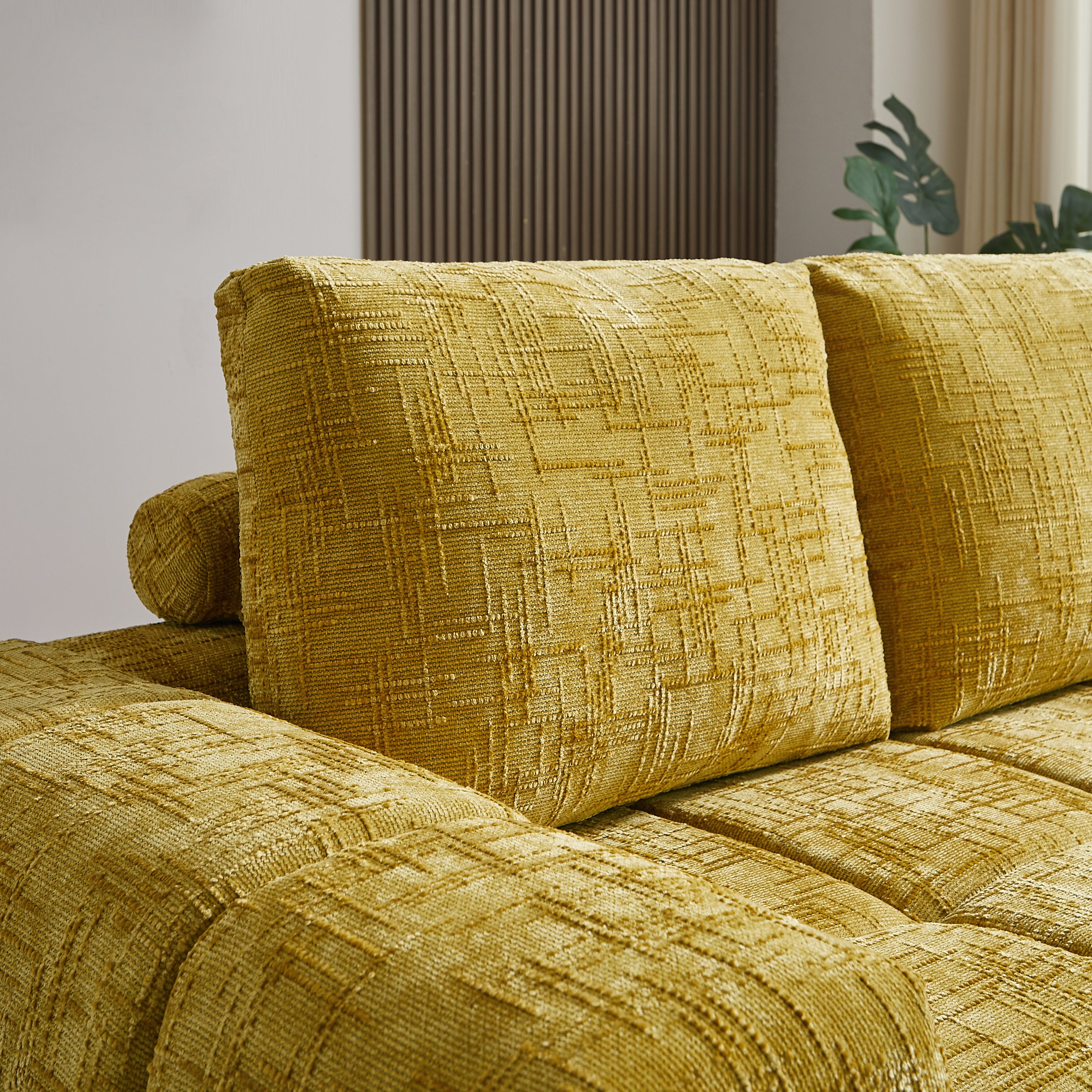 AUREA Right-Facing Fabric Corner Sofa - Yellow Mustard