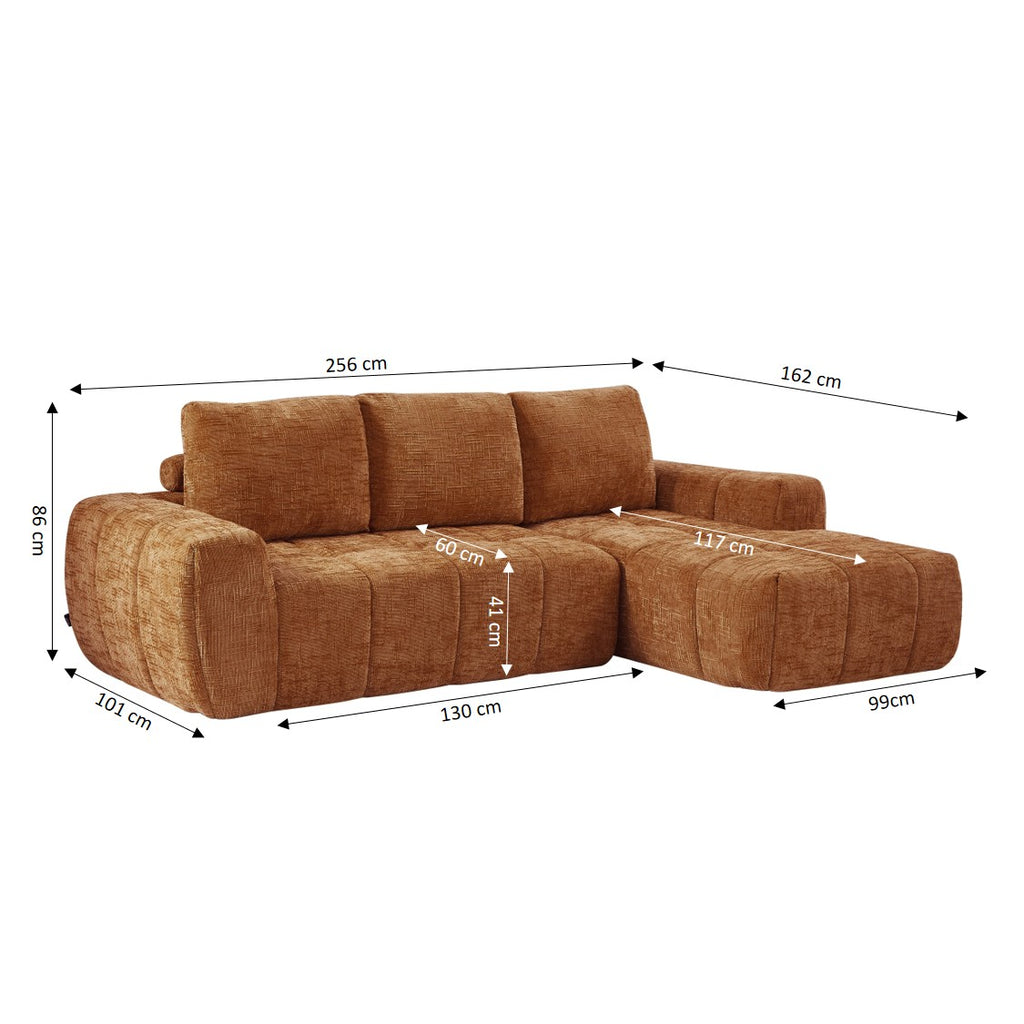 AUREA Right-Facing Fabric Corner Sofa – Terracotta