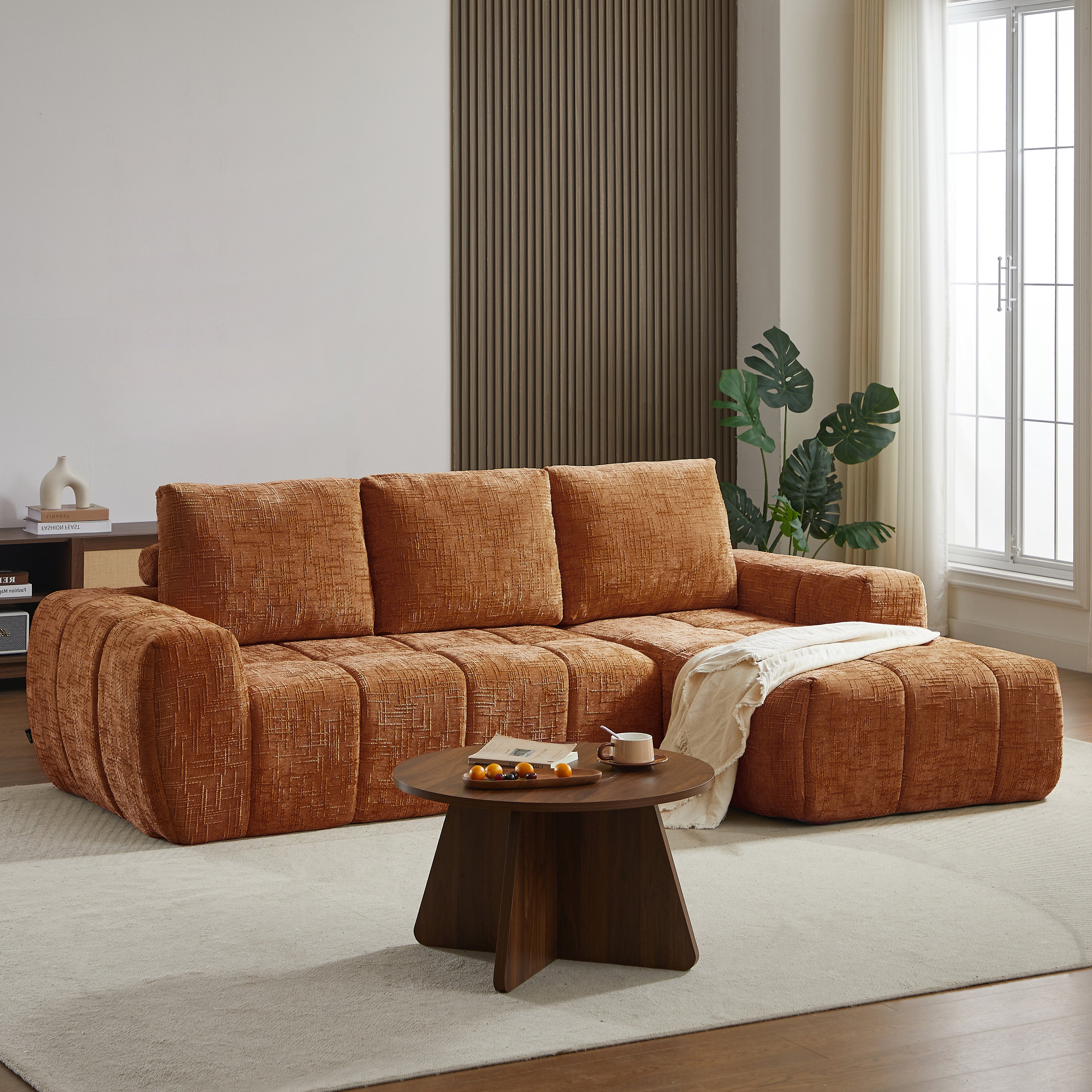 AUREA Right-Facing Fabric Corner Sofa – Terracotta