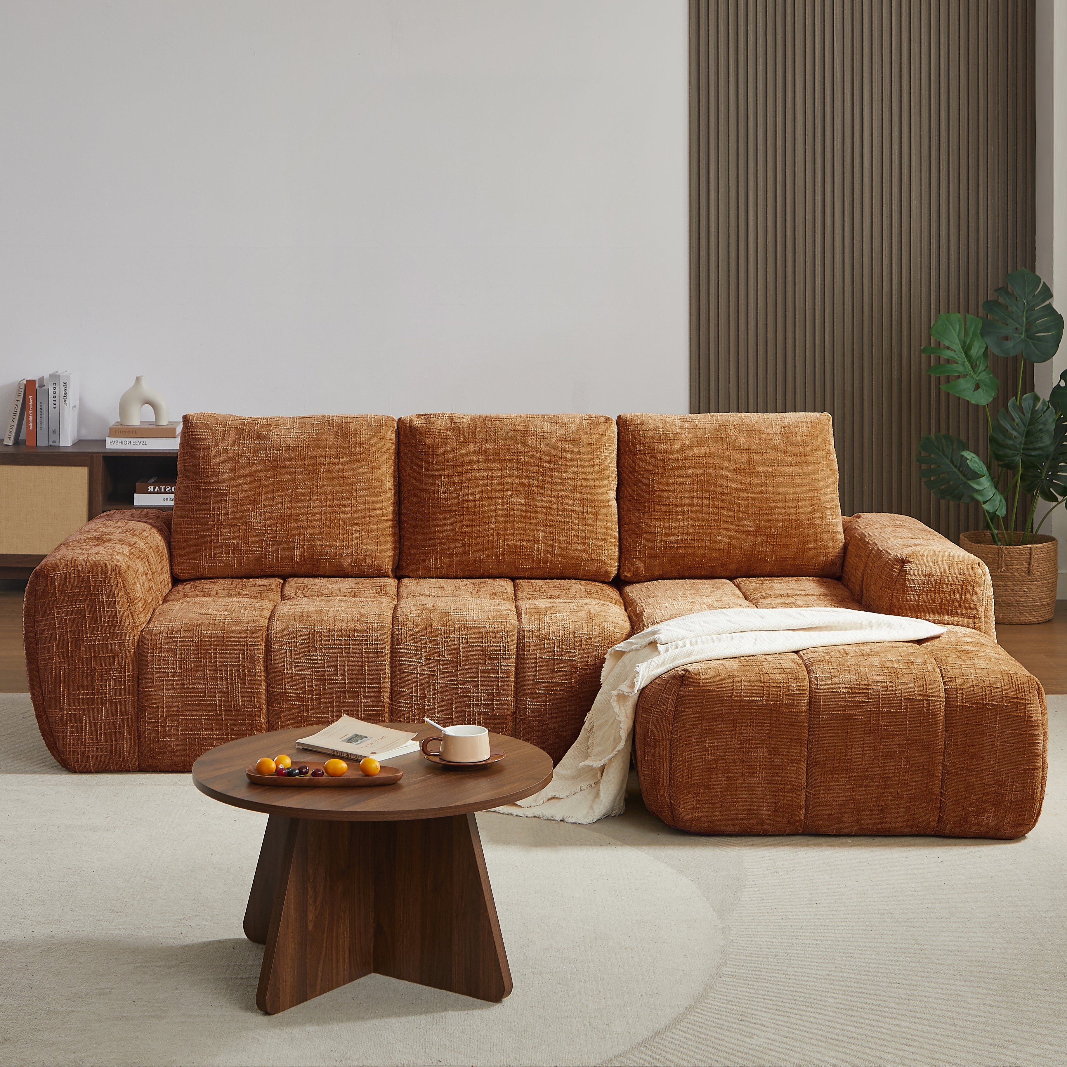 AUREA Right-Facing Fabric Corner Sofa – Terracotta