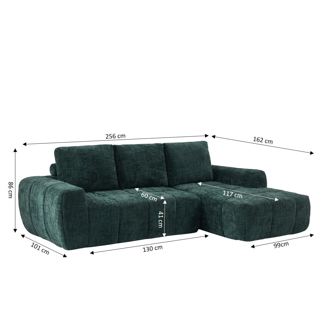 AUREA Right-Facing Fabric Corner Sofa – Green