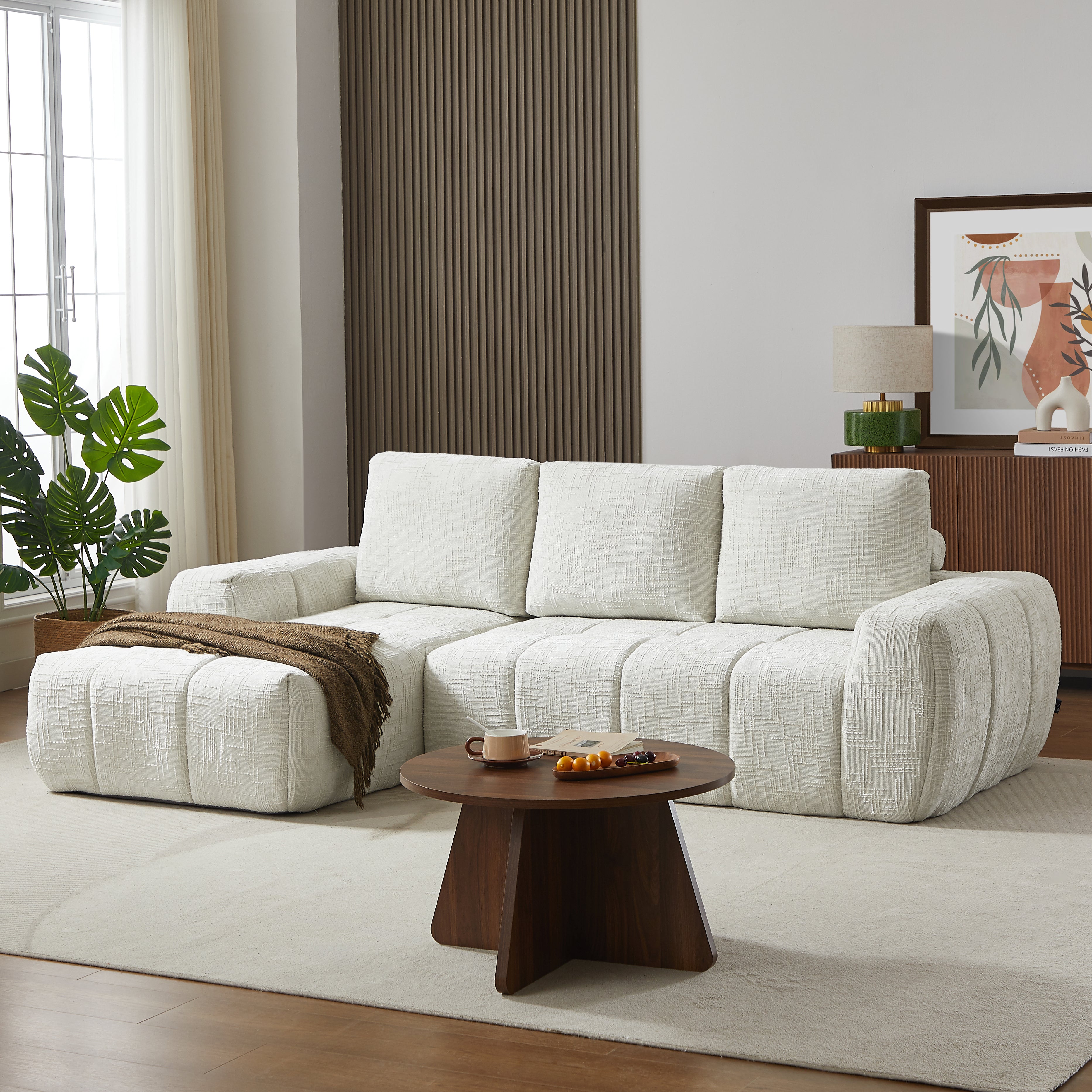 AUREA Left-Facing Fabric Corner Sofa – Beige