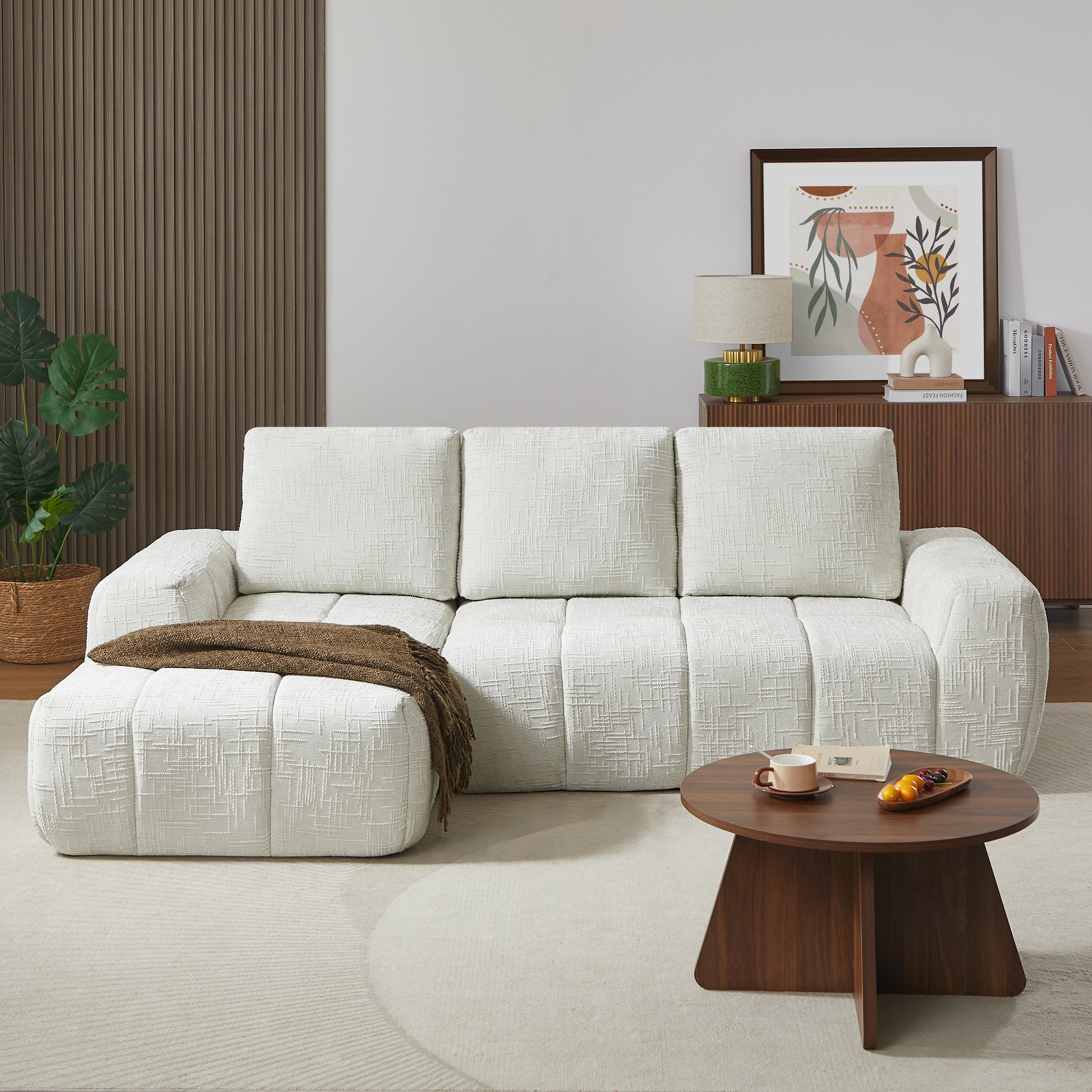 AUREA Left-Facing Fabric Corner Sofa – Beige