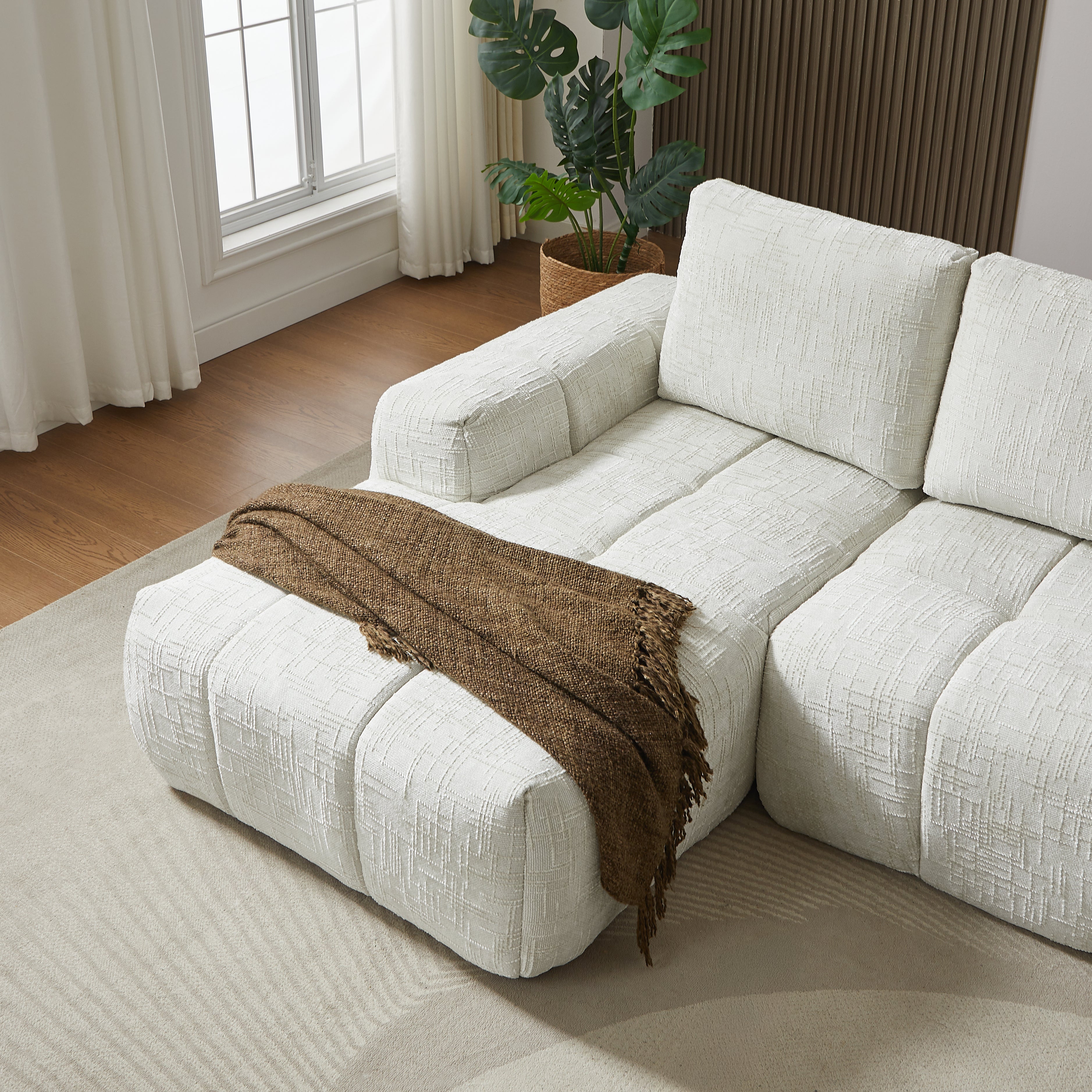 AUREA Left-Facing Fabric Corner Sofa – Beige