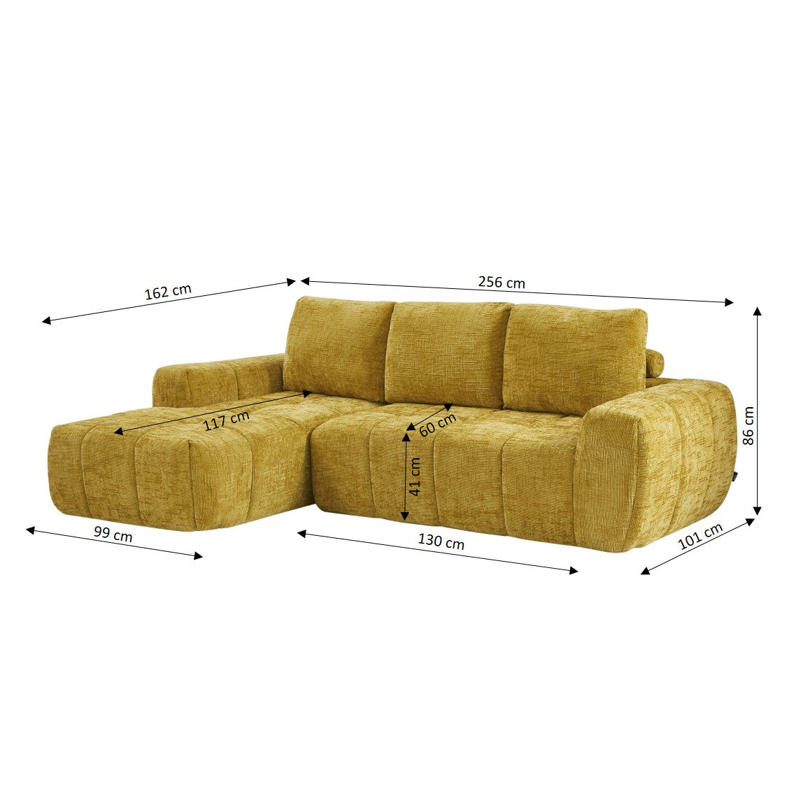 AUREA Left-Facing Fabric Corner Sofa – Yellow Mustard