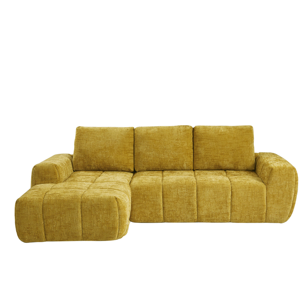 AUREA Left-Facing Fabric Corner Sofa – Yellow Mustard