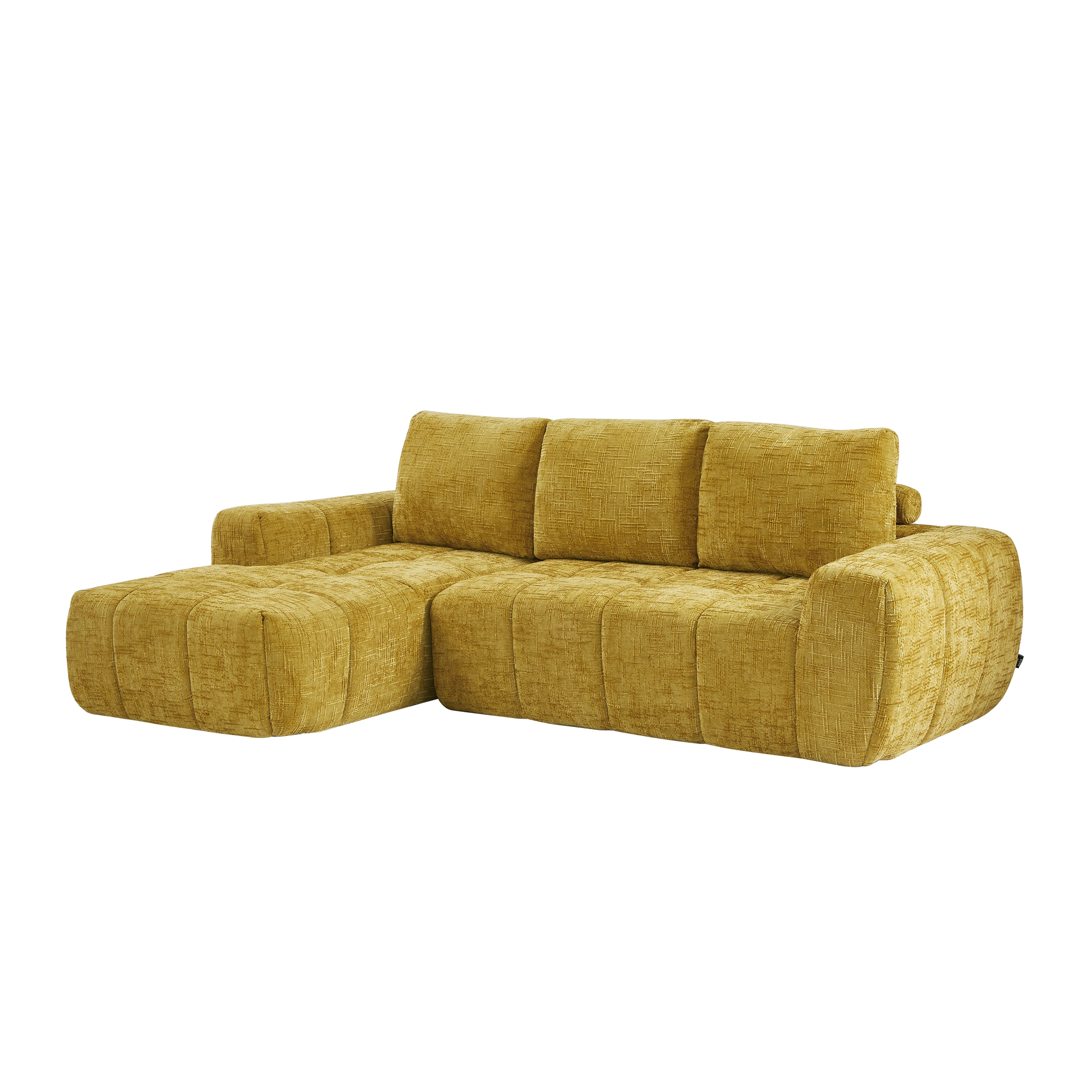 AUREA Left-Facing Fabric Corner Sofa – Yellow Mustard