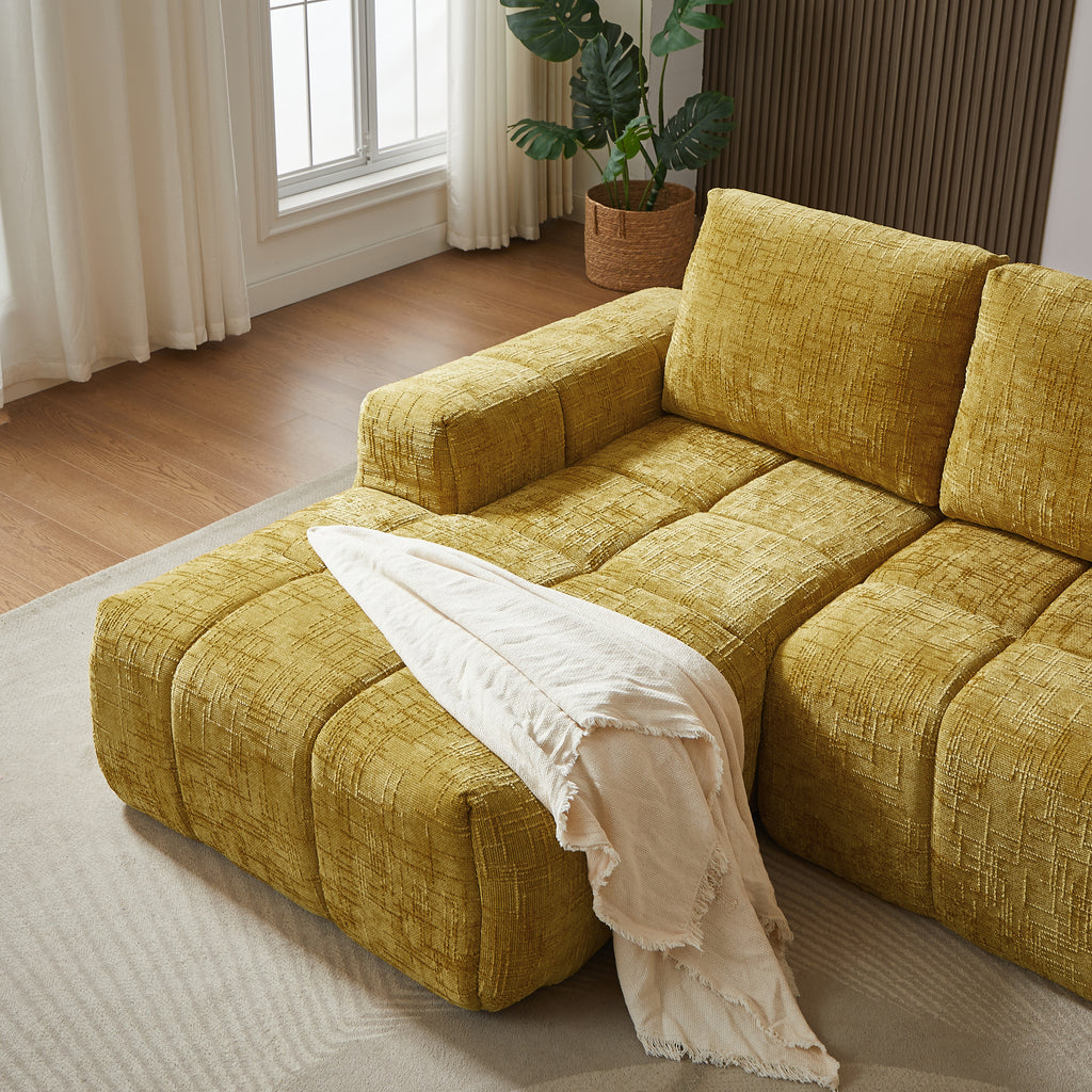 AUREA Left-Facing Fabric Corner Sofa – Yellow Mustard