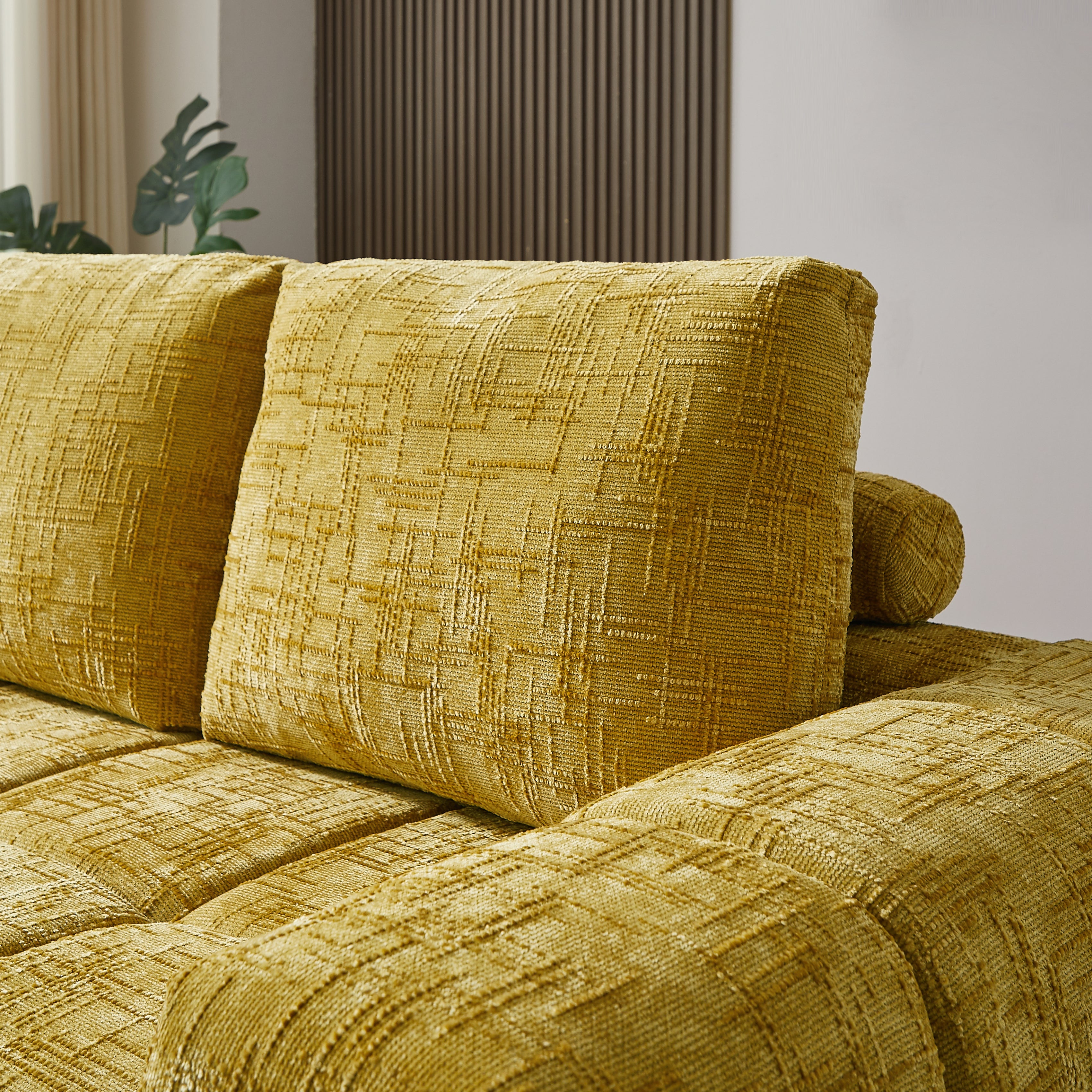 AUREA Left-Facing Fabric Corner Sofa – Yellow Mustard
