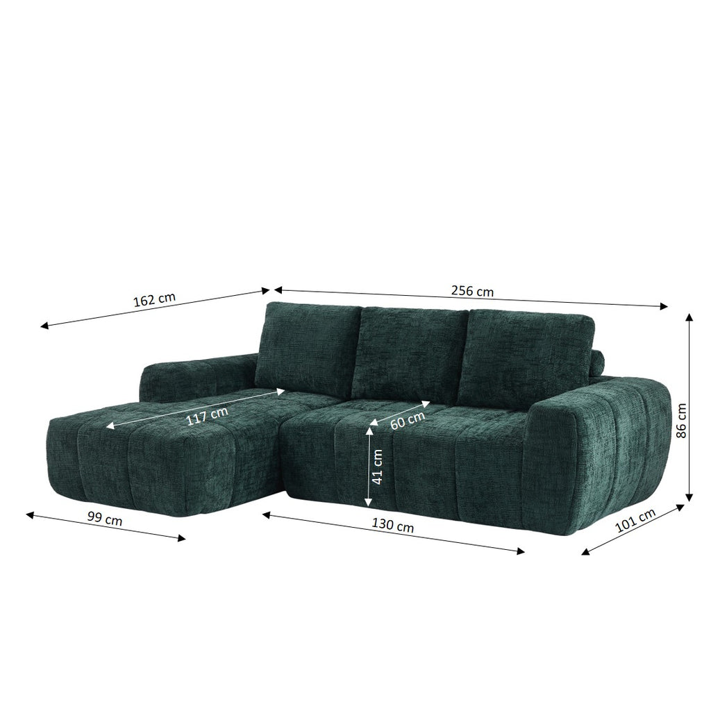AUREA Left-Facing Fabric Corner Sofa – Green