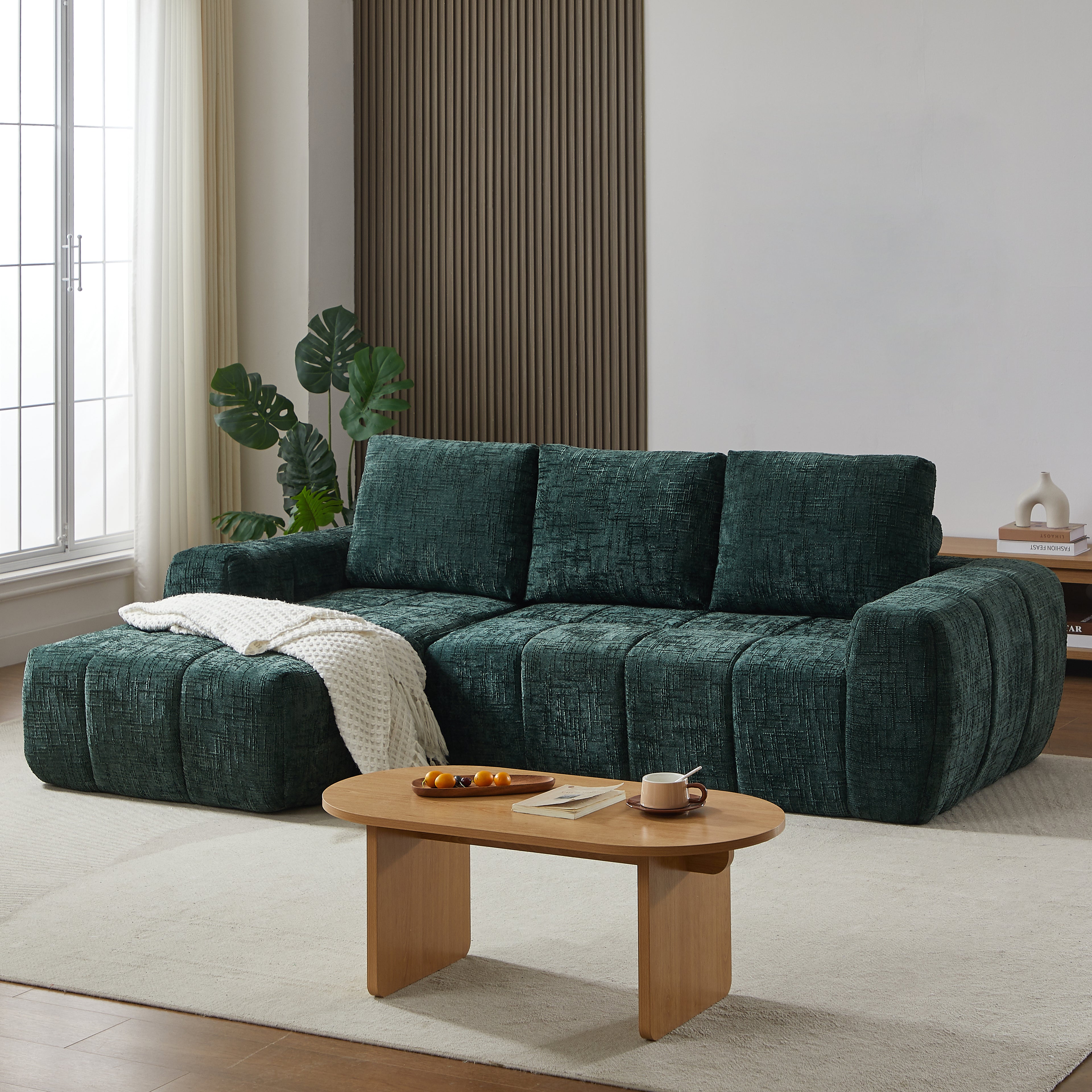 AUREA Left-Facing Fabric Corner Sofa – Green