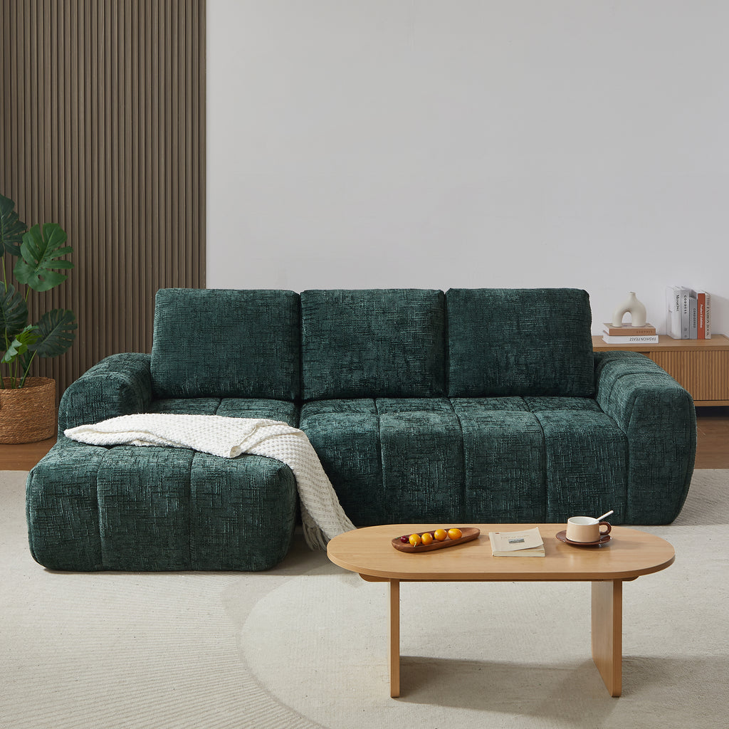 AUREA Left-Facing Fabric Corner Sofa – Green