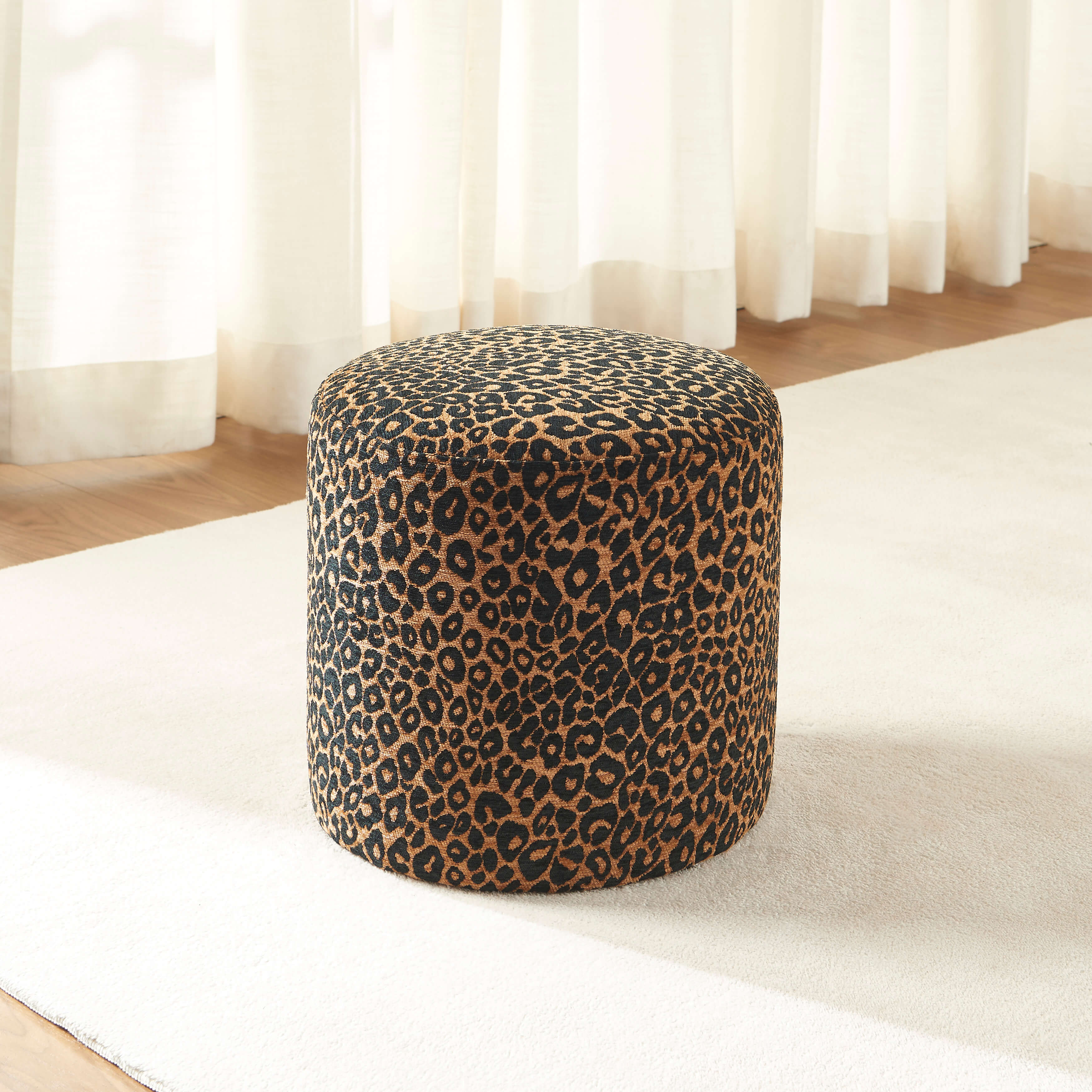 AWA Printed Leopard Pouf - Black
