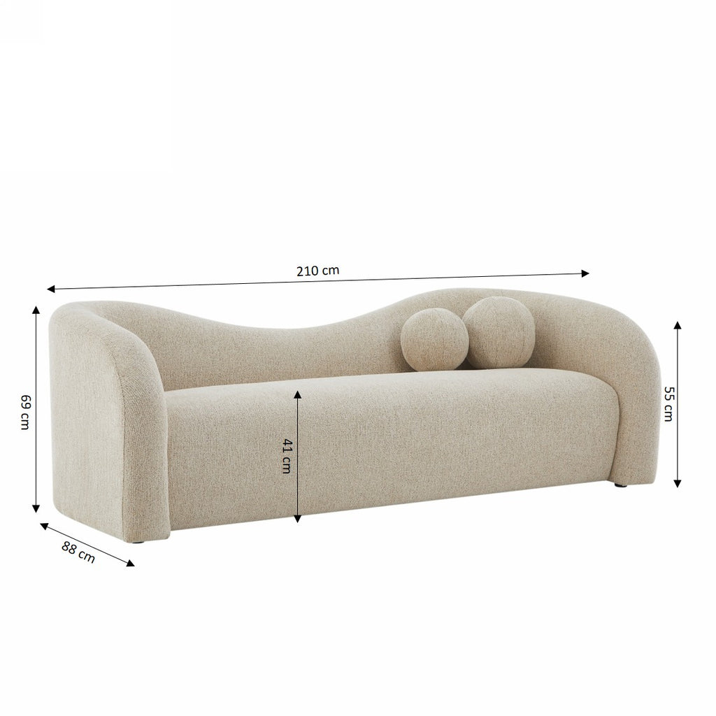 BACALA Fixed 3-Seater Sofa - Taupe