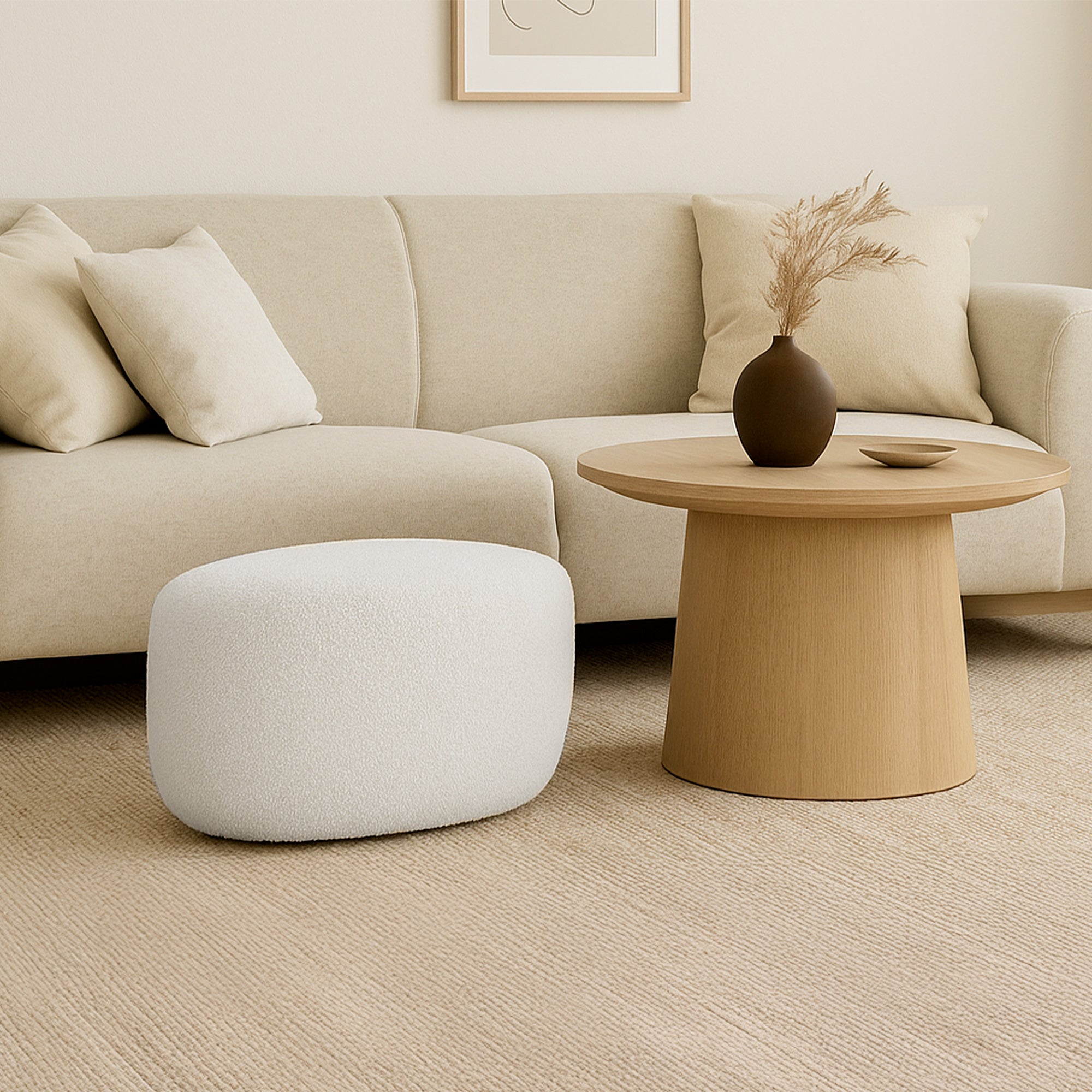 BAY Upholstered Pouf White Bouclé