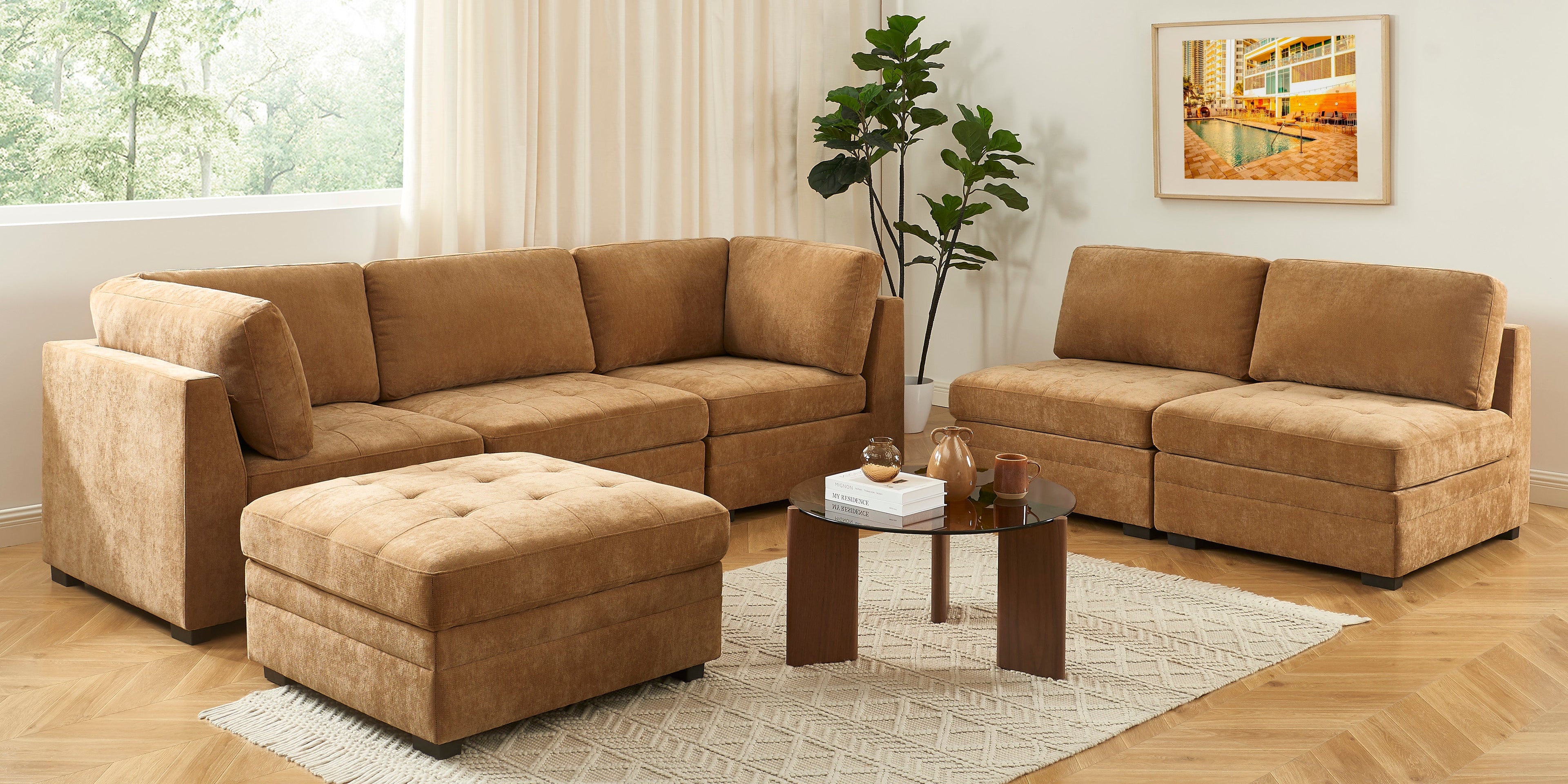BILLIE Modular Corner Armchair in Chenille Fabric – Brown