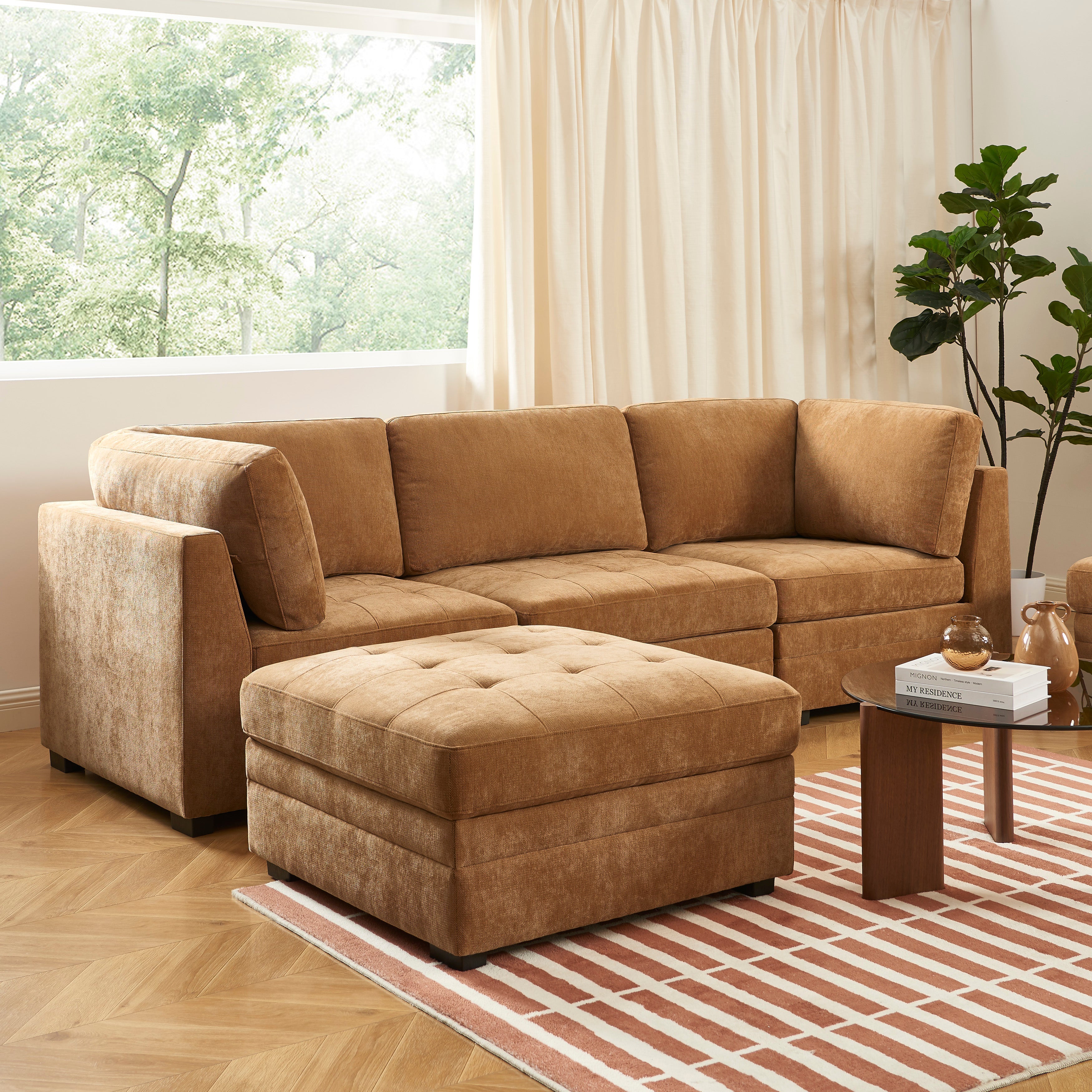 BILLIE Modular Corner Armchair in Chenille Fabric – Brown