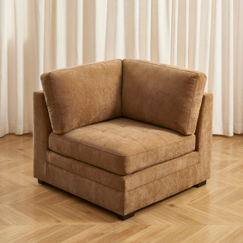 BILLIE Modular Corner Armchair in Chenille Fabric – Brown
