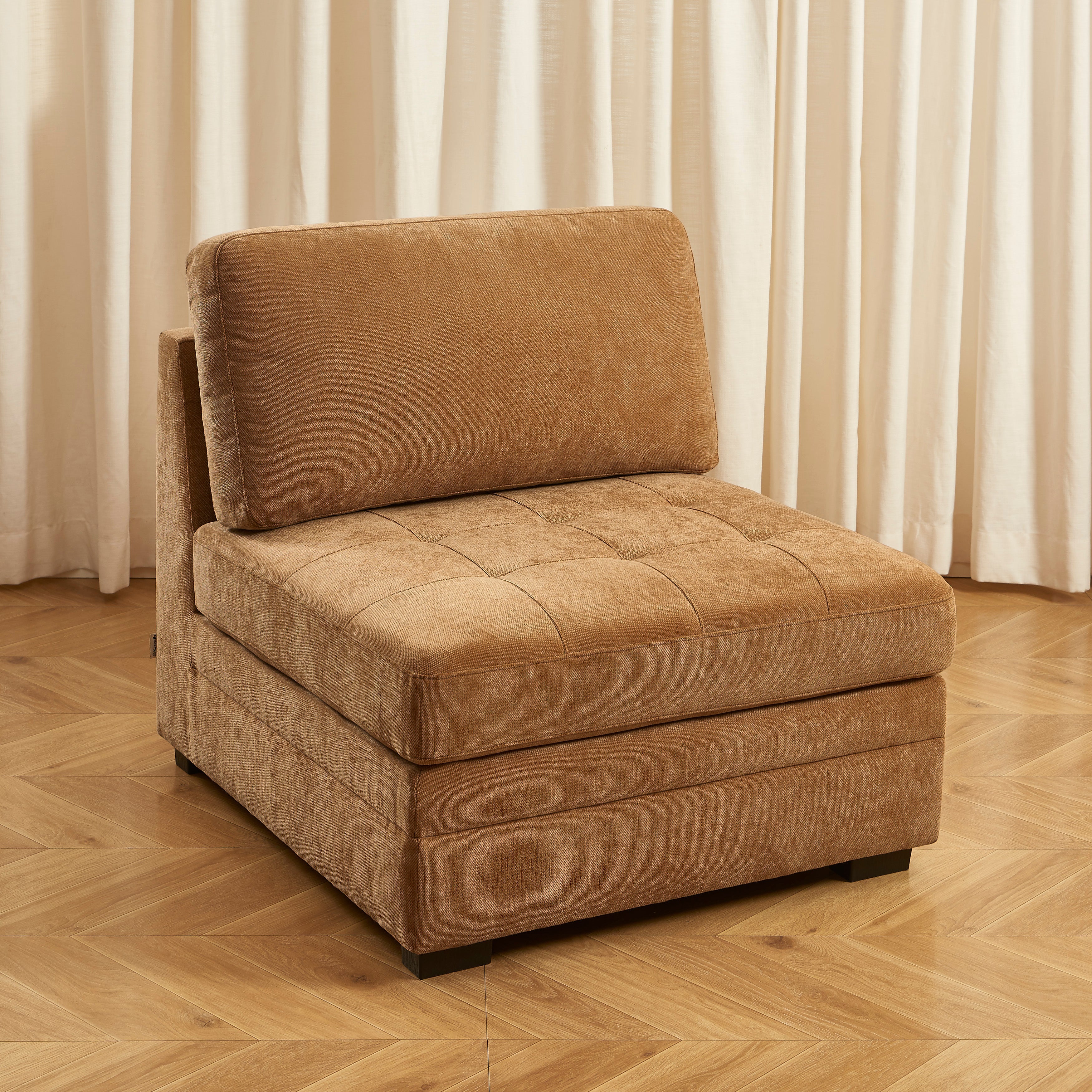 BILLIE Modular 1-Seat Armchair in Chenille Fabric – Brown