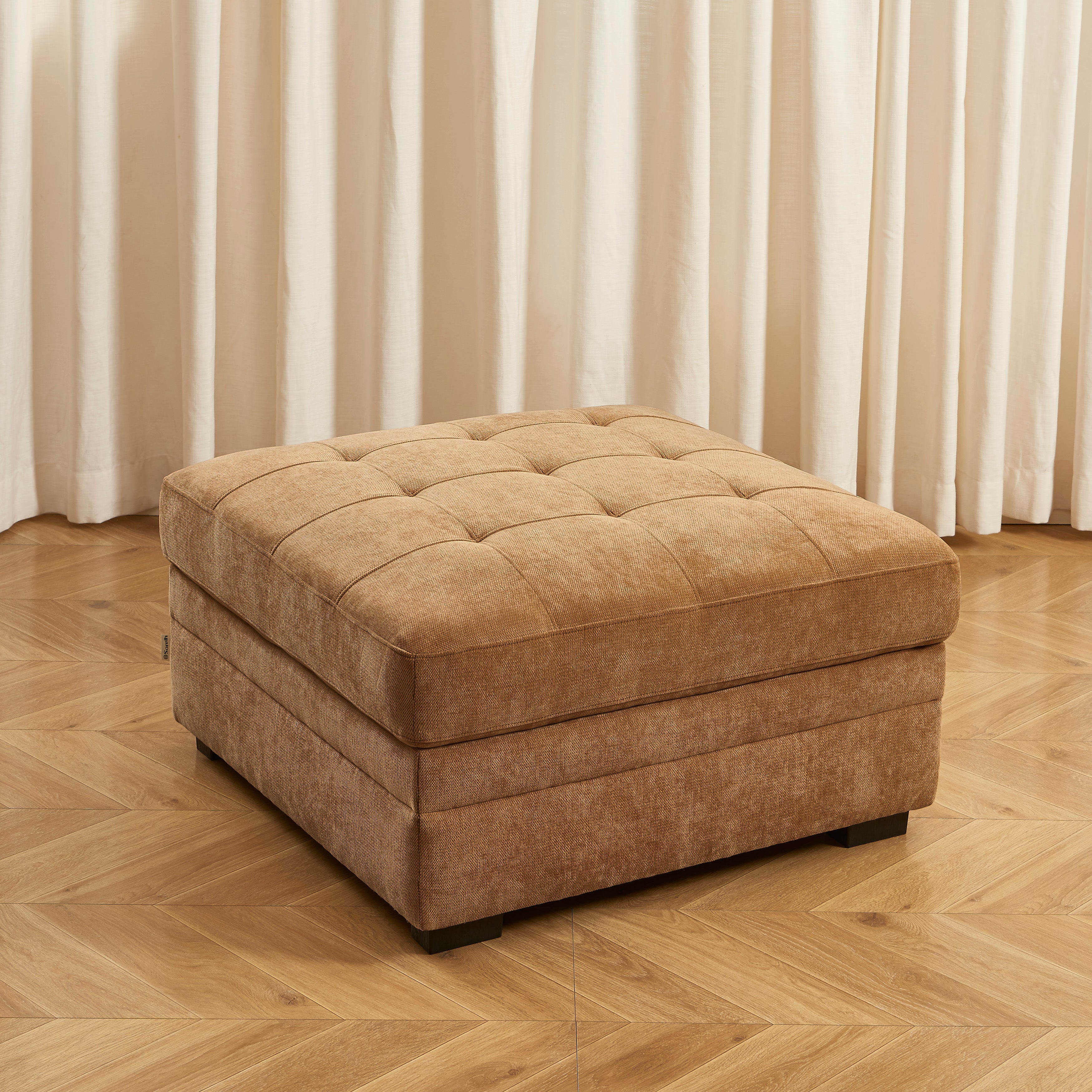 BILLIE Chenille Fabric Pouf with Hidden Storage –Brown