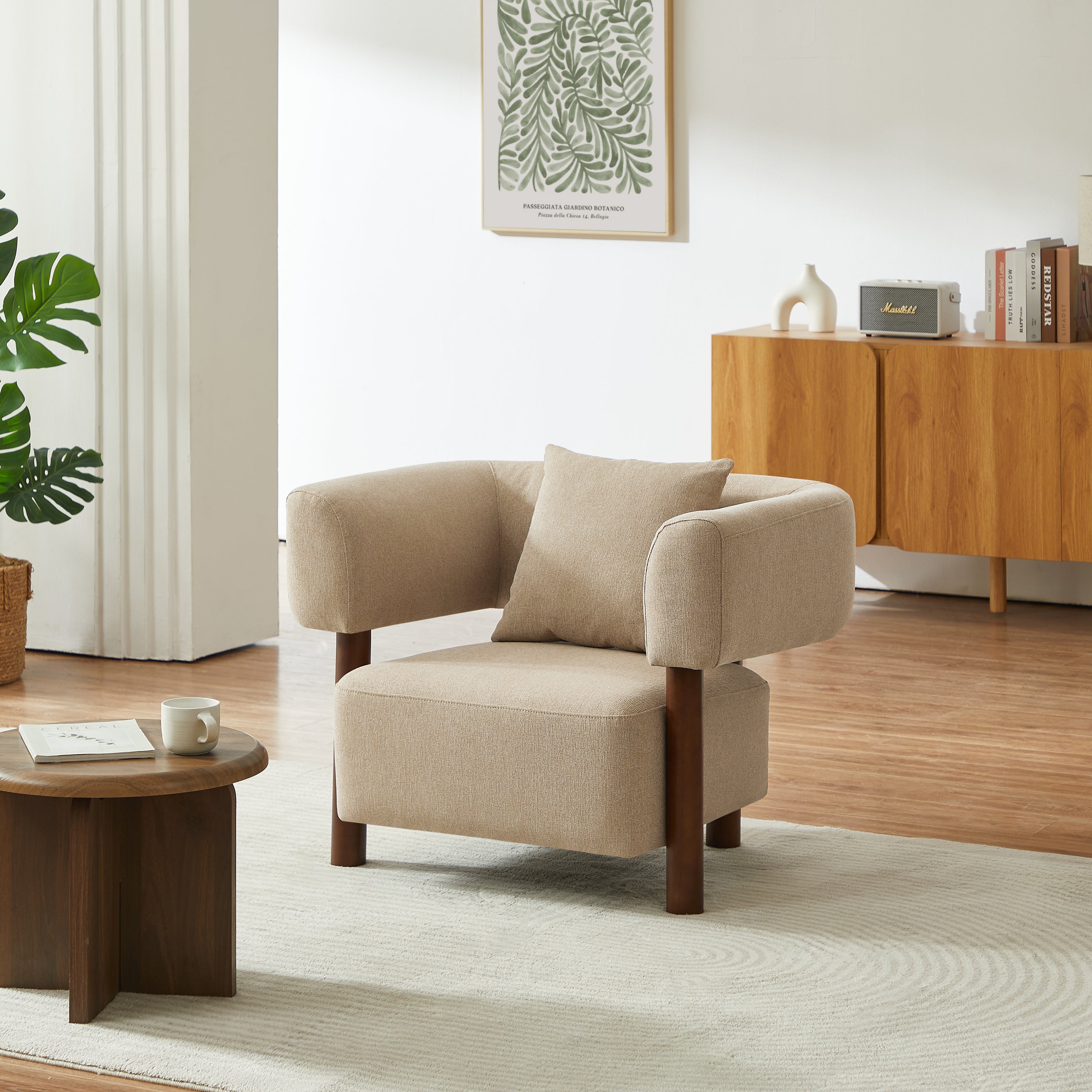 BRAZZA 1-Seater Armchair Upholstered Fabric - Beige