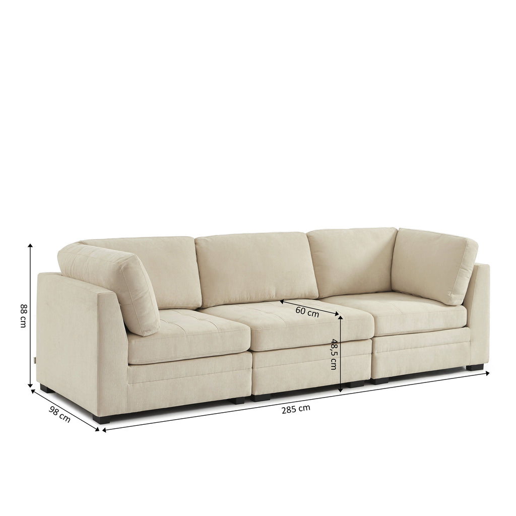 BILLIE 3-Piece Modular Straight Sofa in Chenille Fabric – Beige