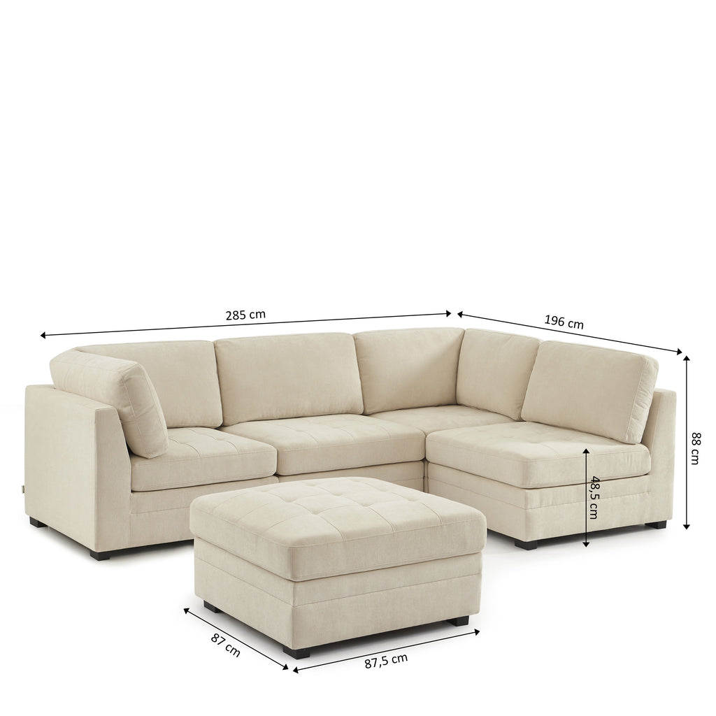 BILLIE 5-Piece Modular Corner Sofa in Chenille Fabric – Beige