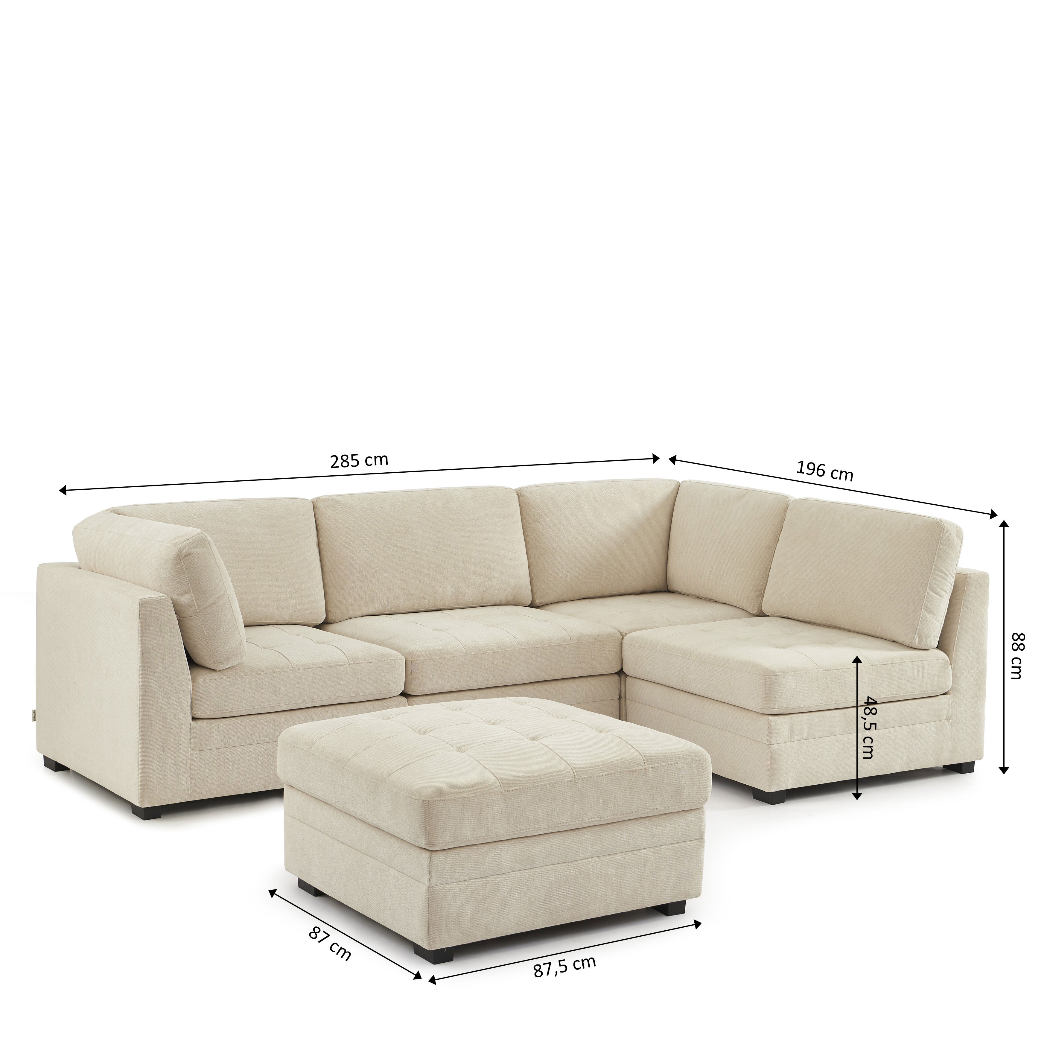 BILLIE 5-Piece Modular Corner Sofa in Chenille Fabric – Beige