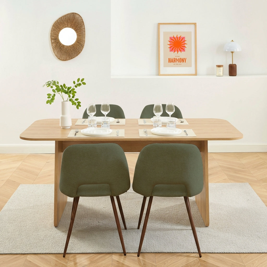 Dining Set Lango Oak and 4 Elisabeth Fabric Green Chairs – Green