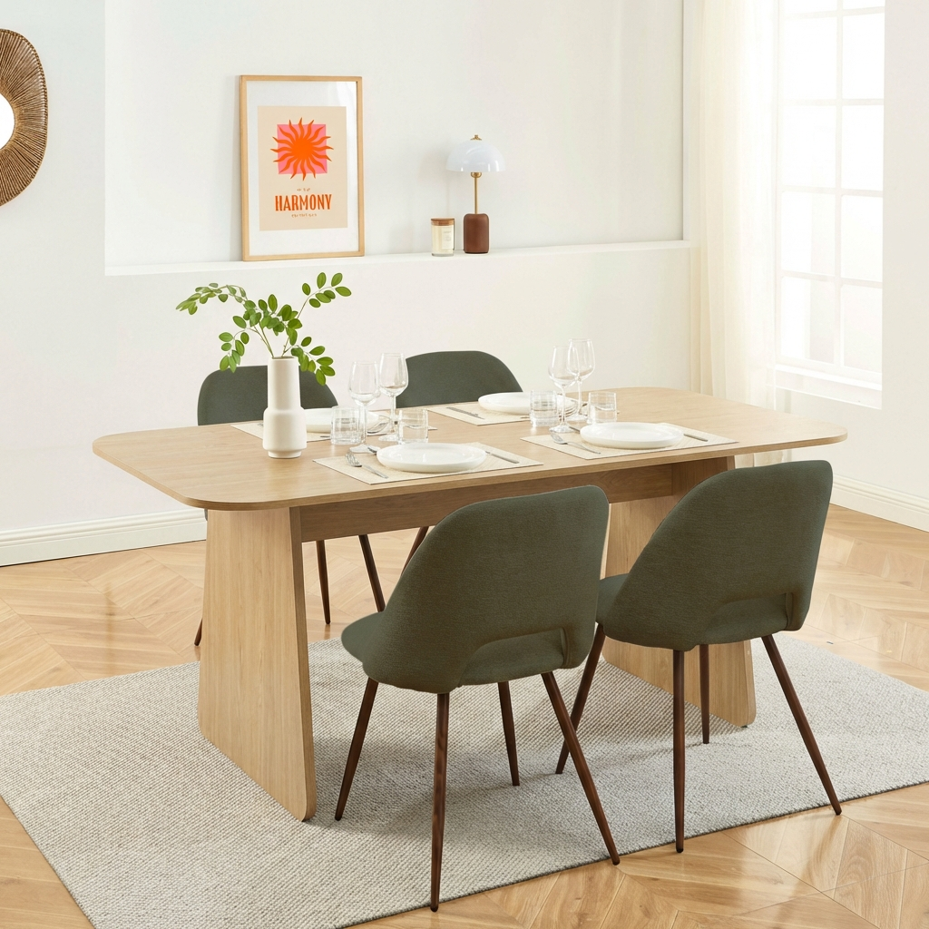 Dining Set Lango Oak and 4 Elisabeth Fabric Green Chairs – Green