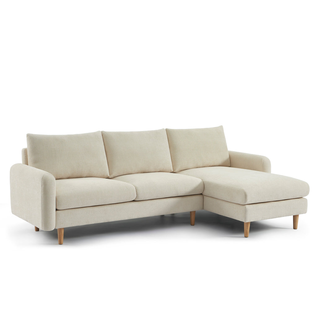 Reversible Fixed Corner Sofa Caliba 4 Seater Chenille Beige – Beige
