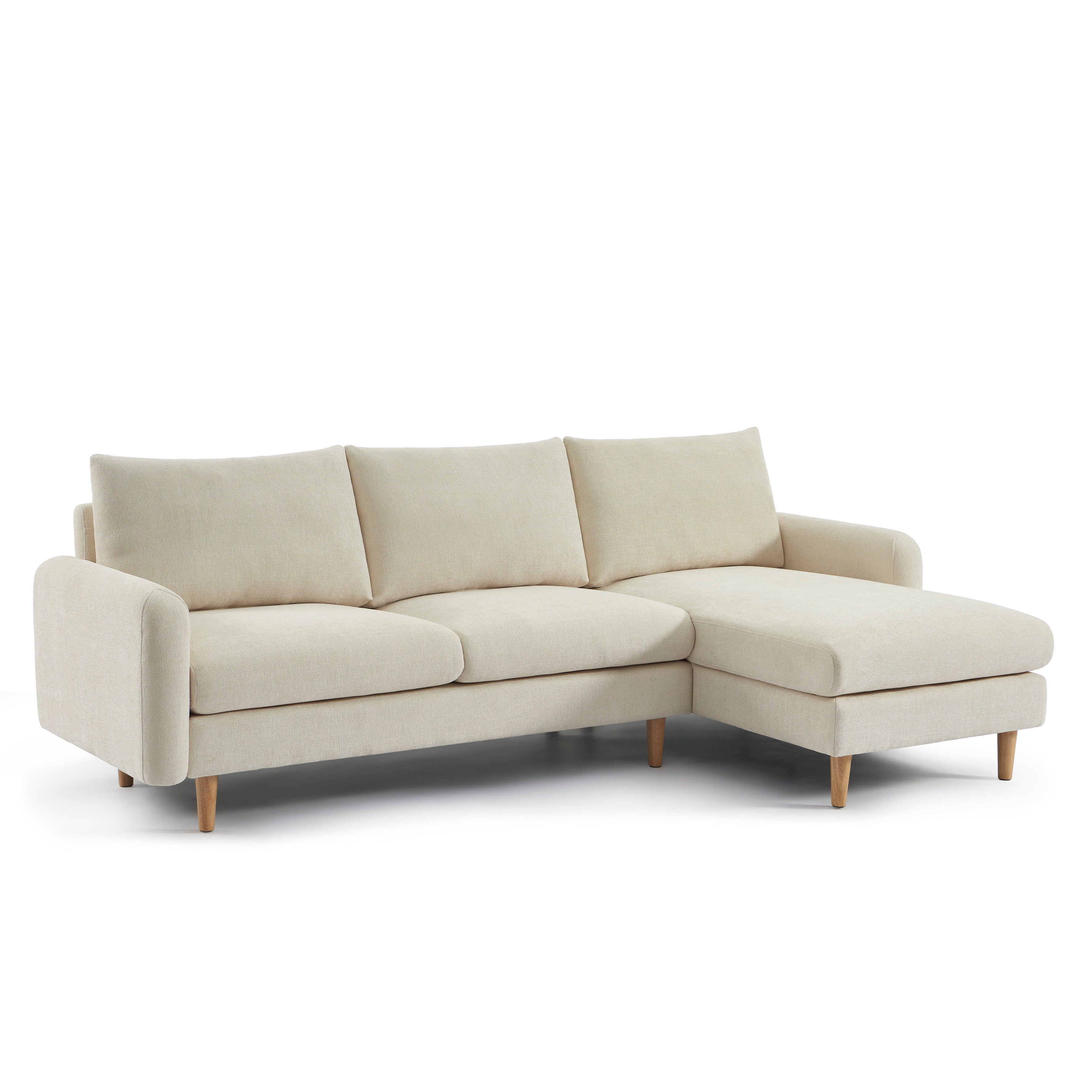 Reversible Fixed Corner Sofa Caliba 4 Seater Chenille Beige – Beige