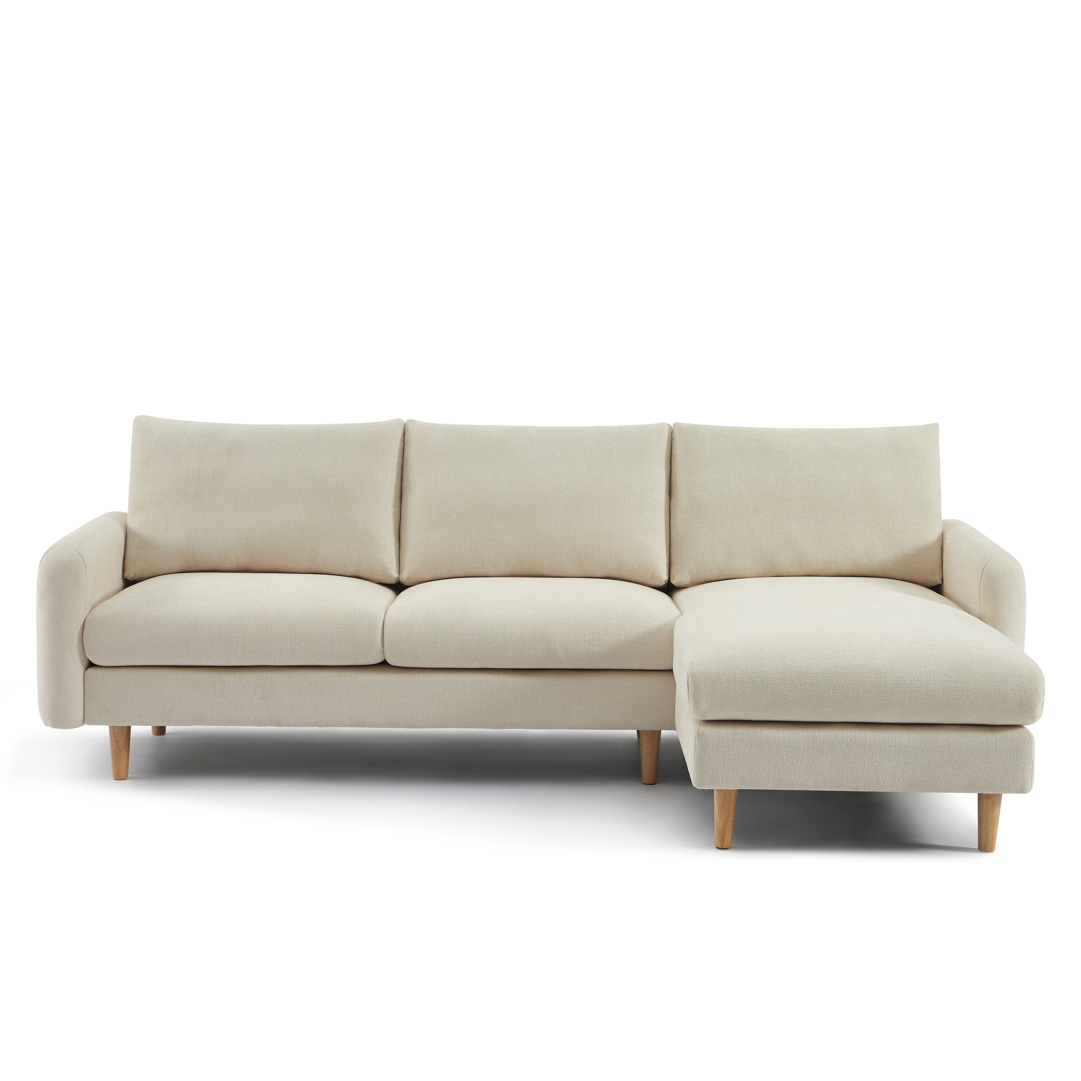 Reversible Fixed Corner Sofa Caliba 4 Seater Chenille Beige – Beige