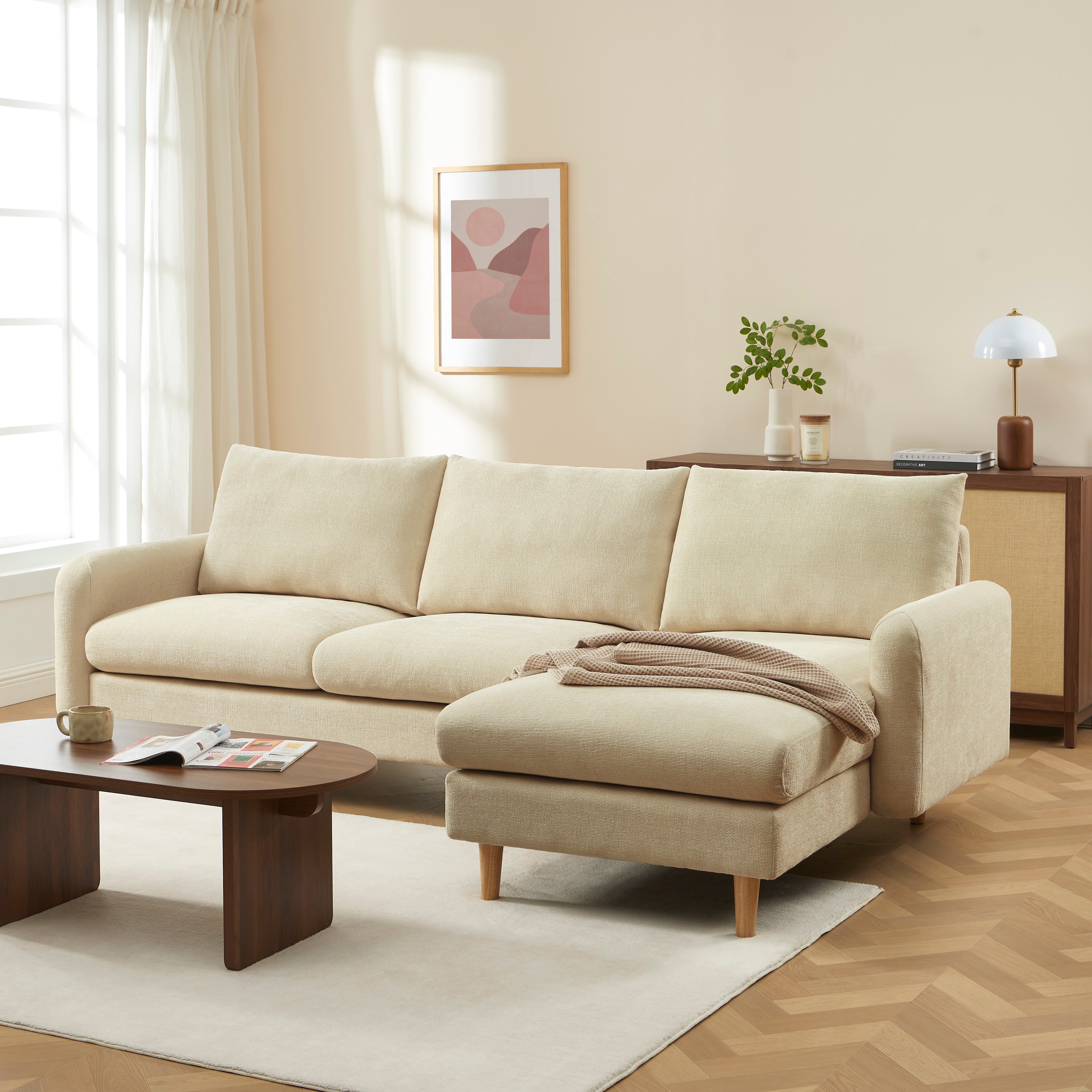 CALIBA Reversible Sectional Sofa – Chenille Fabric 4-Seater Living Room Furniture