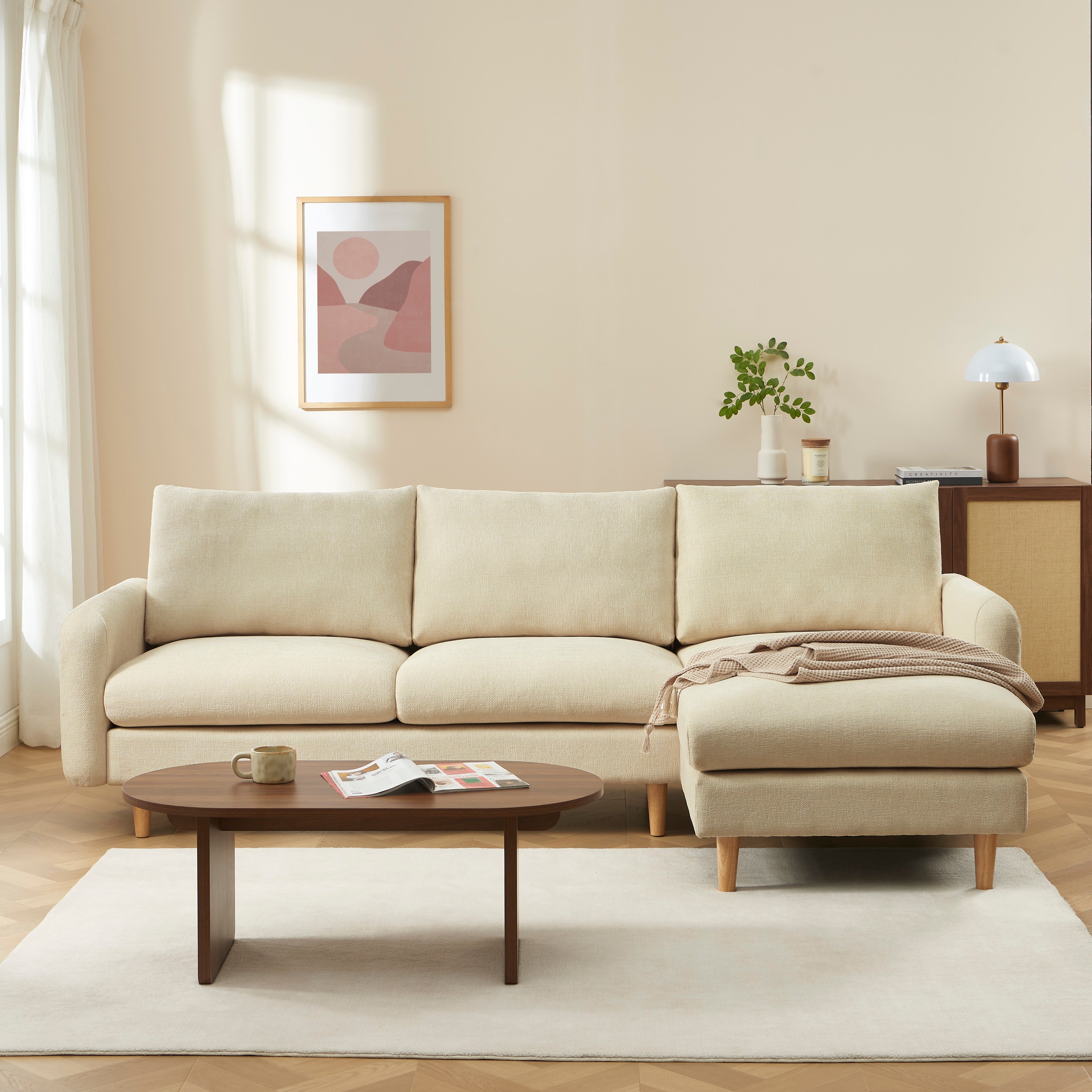 CALIBA Reversible Sectional Sofa – Chenille Fabric 4-Seater Living Room Furniture