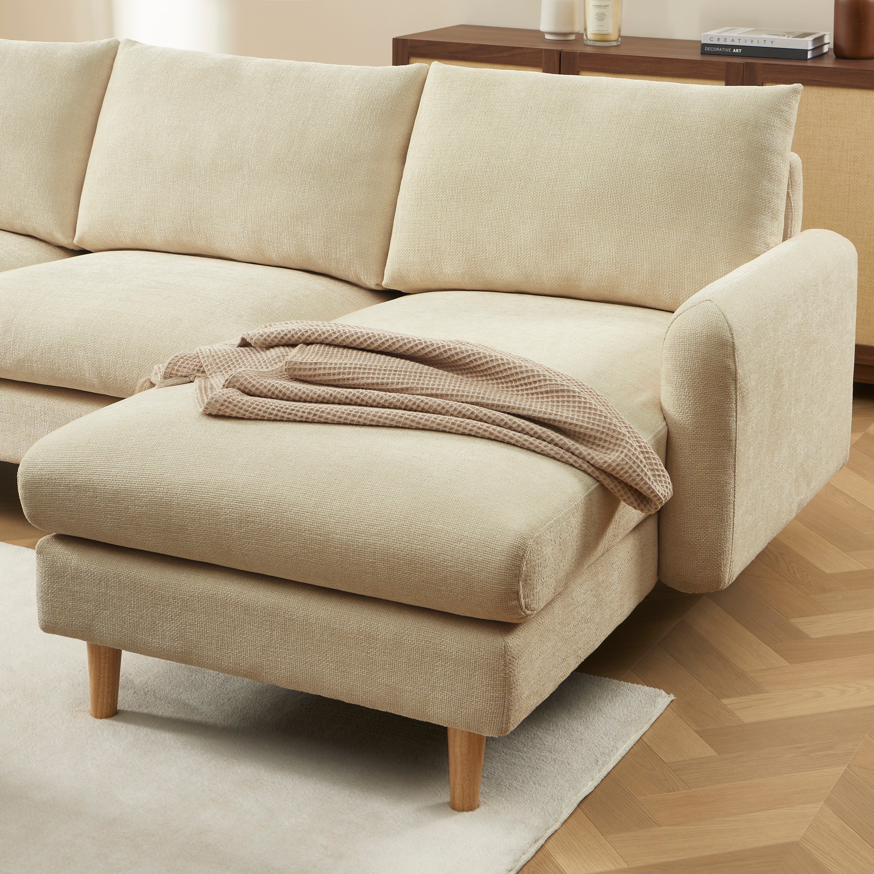 CALIBA Reversible Sectional Sofa – Chenille Fabric 4-Seater Living Room Furniture