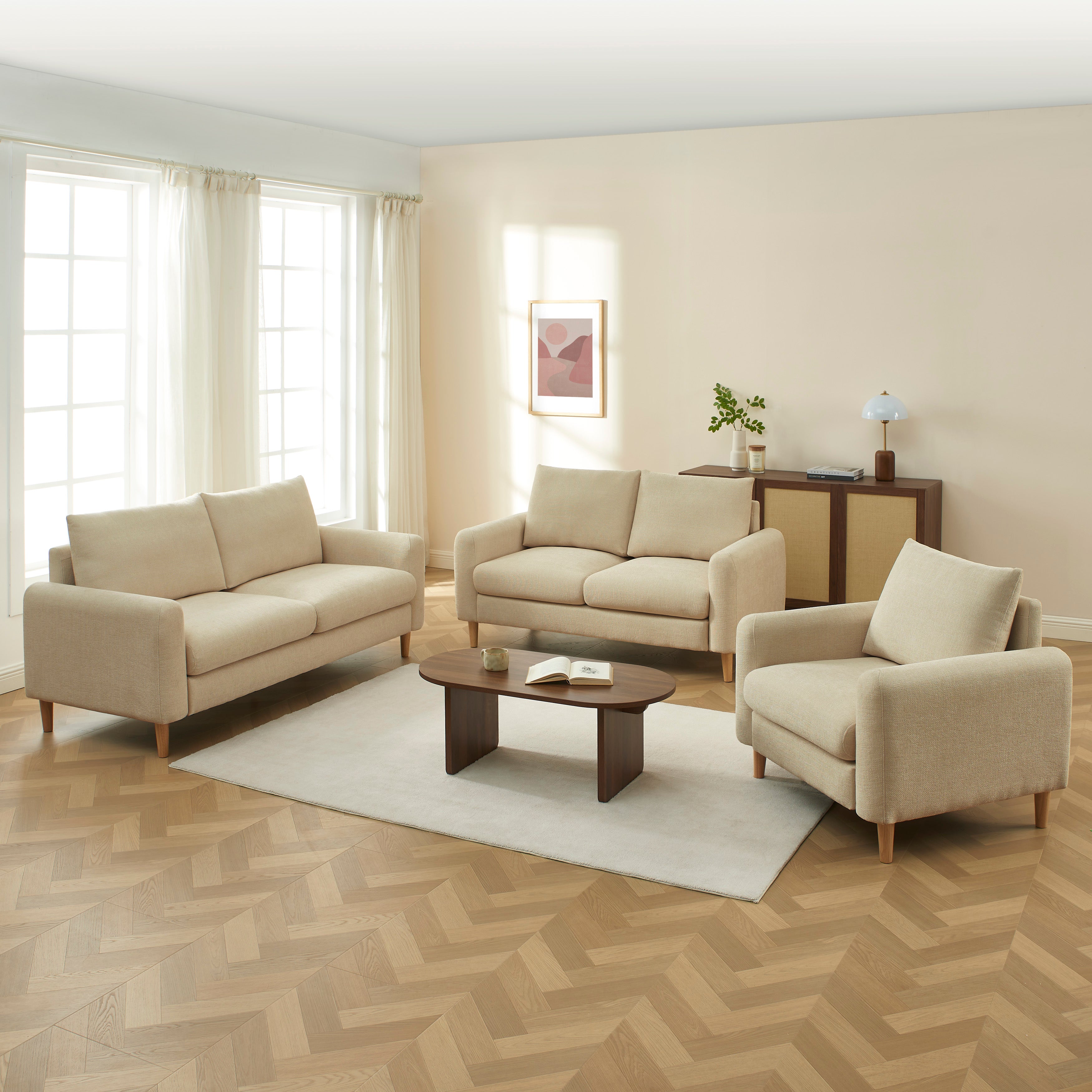 CALIBA 3-Seater + 2-Seater Sofa + 1-Armchair Set – Fabric Living Room Furniture