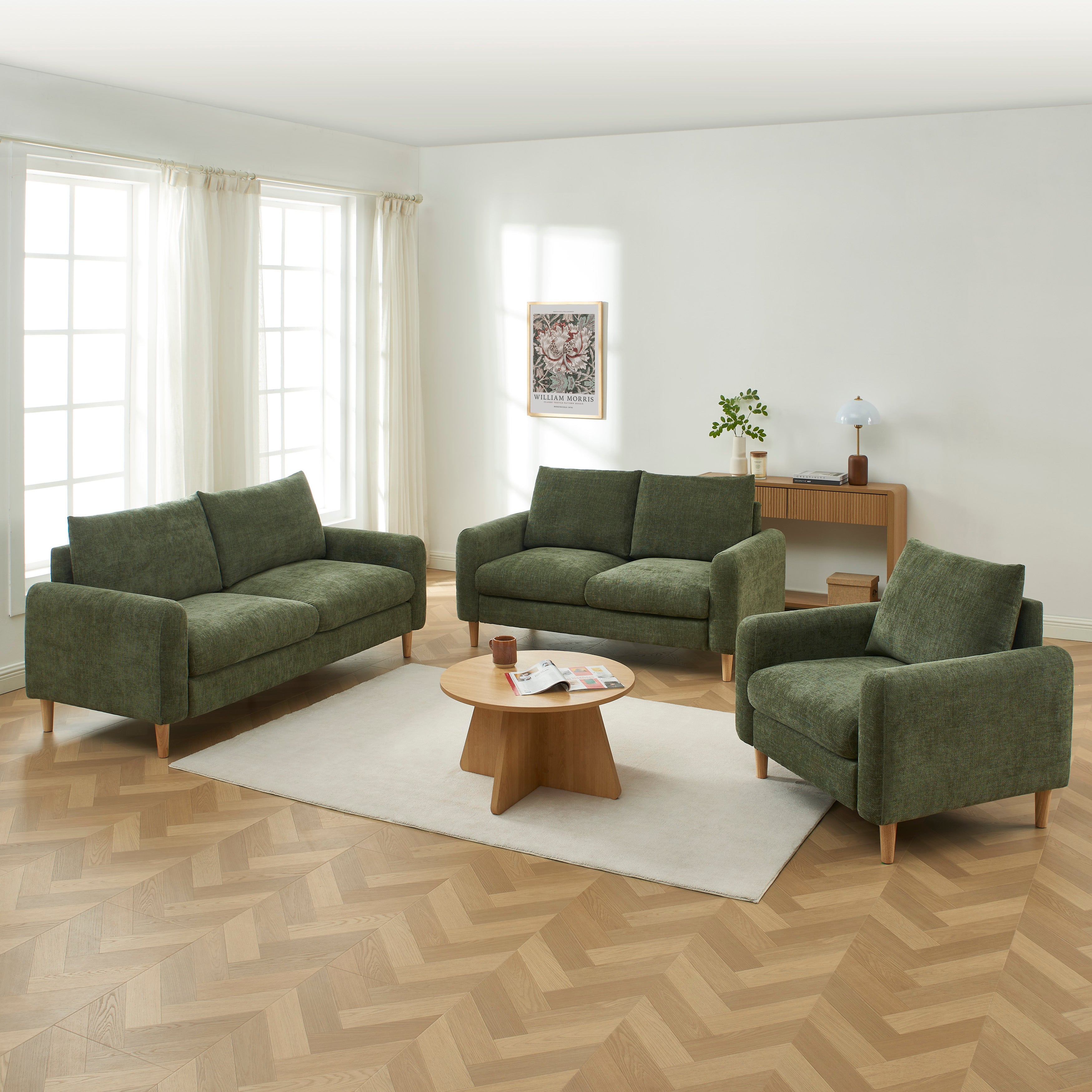 CALIBA 3-Seater + 2-Seater Sofa + 1-Armchair Set – Fabric Living Room Furniture