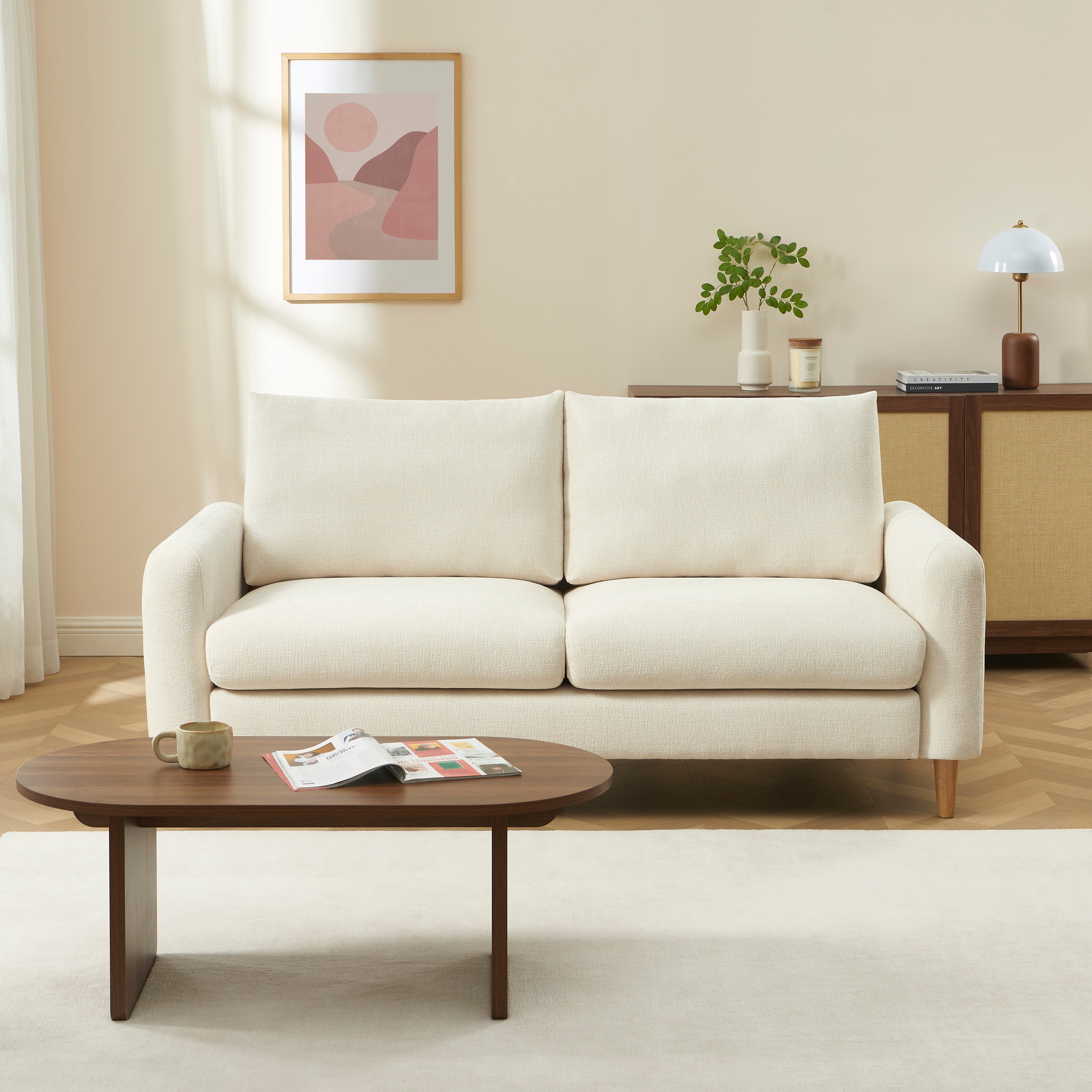 Fixed Sofa Caliba 3 Seater Chenille Beige – Beige