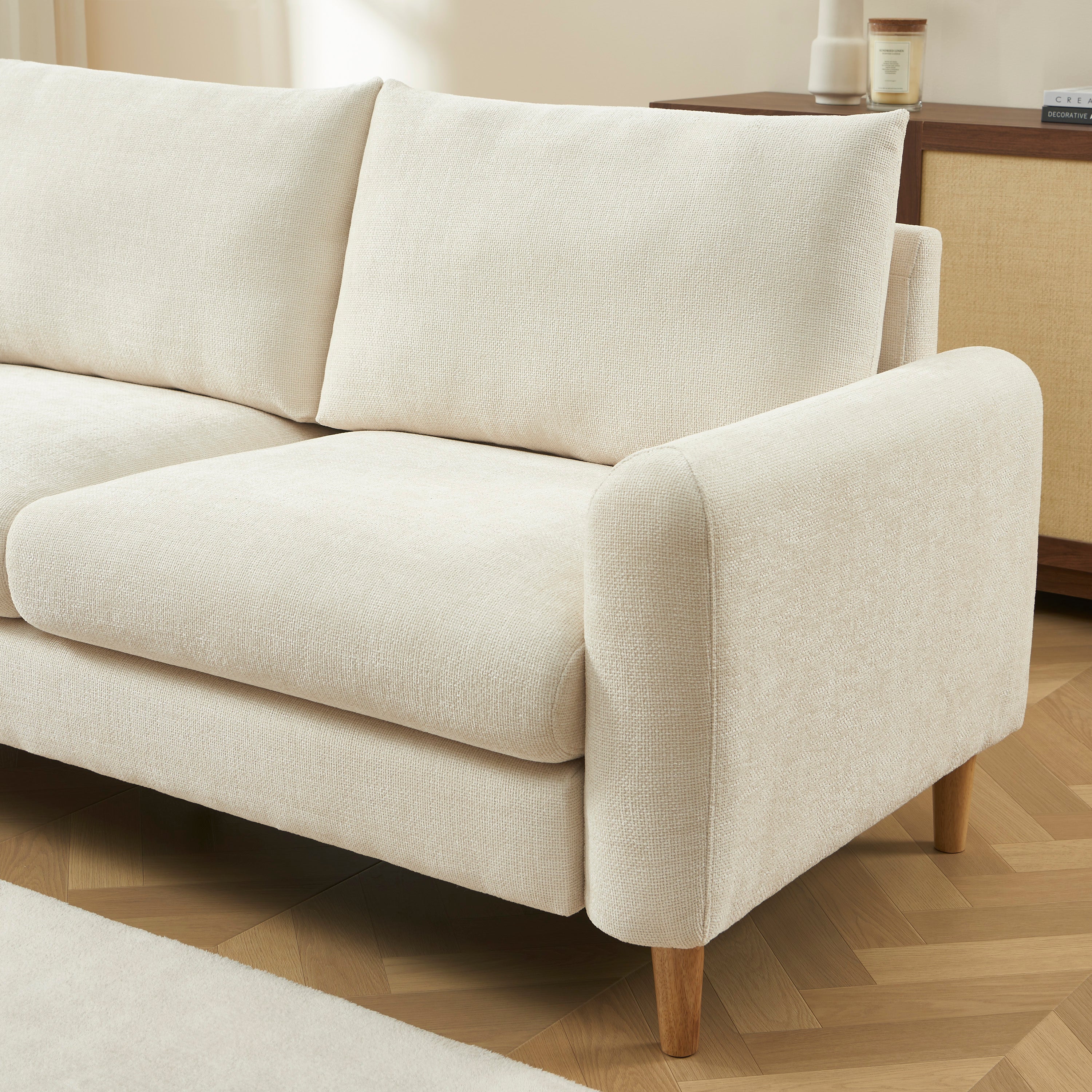 Fixed Sofa Caliba 3 Seater Chenille Beige – Beige