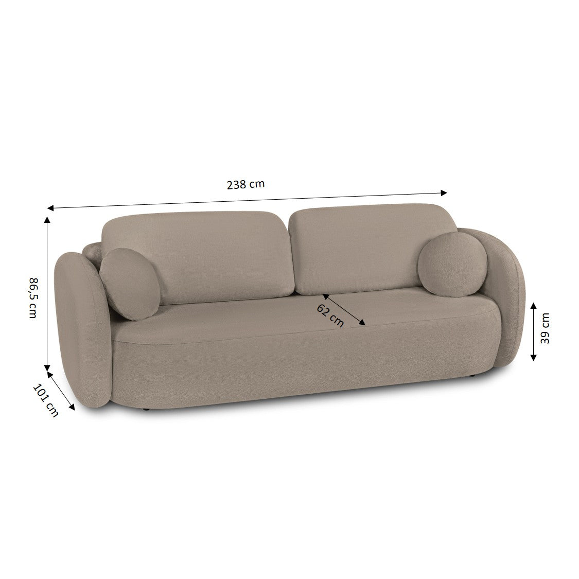 CARLOTTA Fabric Straight Sofa – Taupe