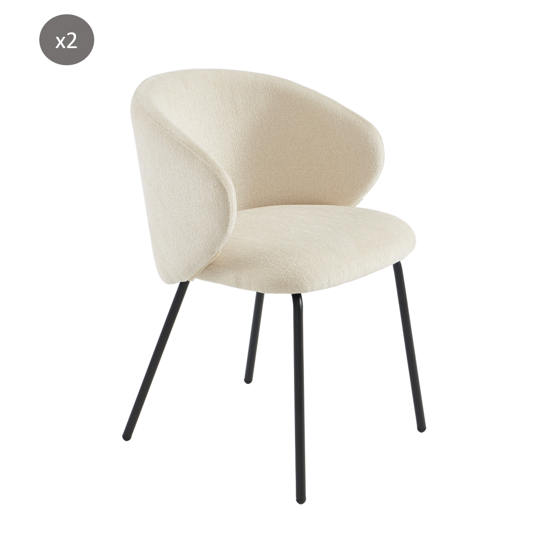 CASSIE Set of 2 Upholstered Dining Chairs  - White
