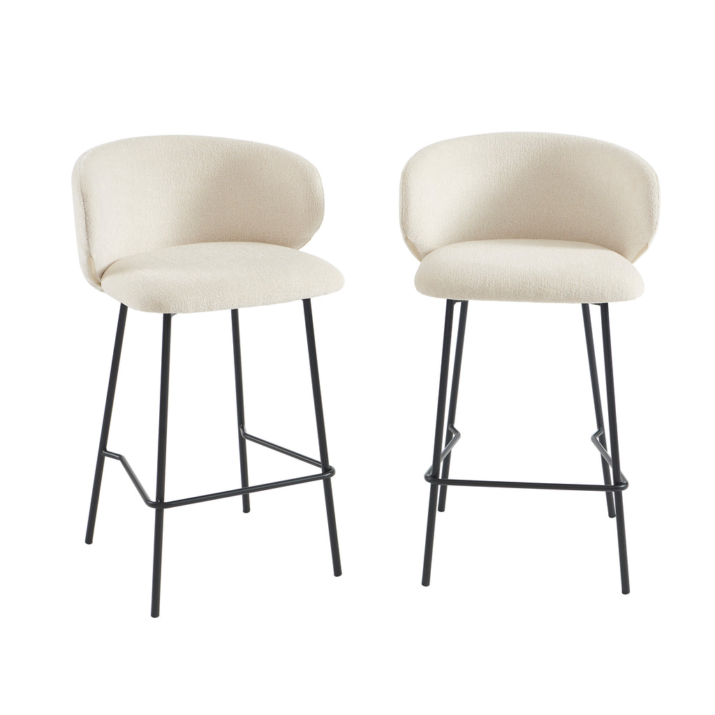Set of 2 CASSIE bar stools in chenille fabric - White