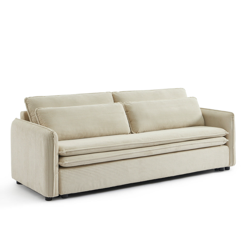Convertible Sofa Cibola 3 Seater Corduroy Velvet Beige – Beige